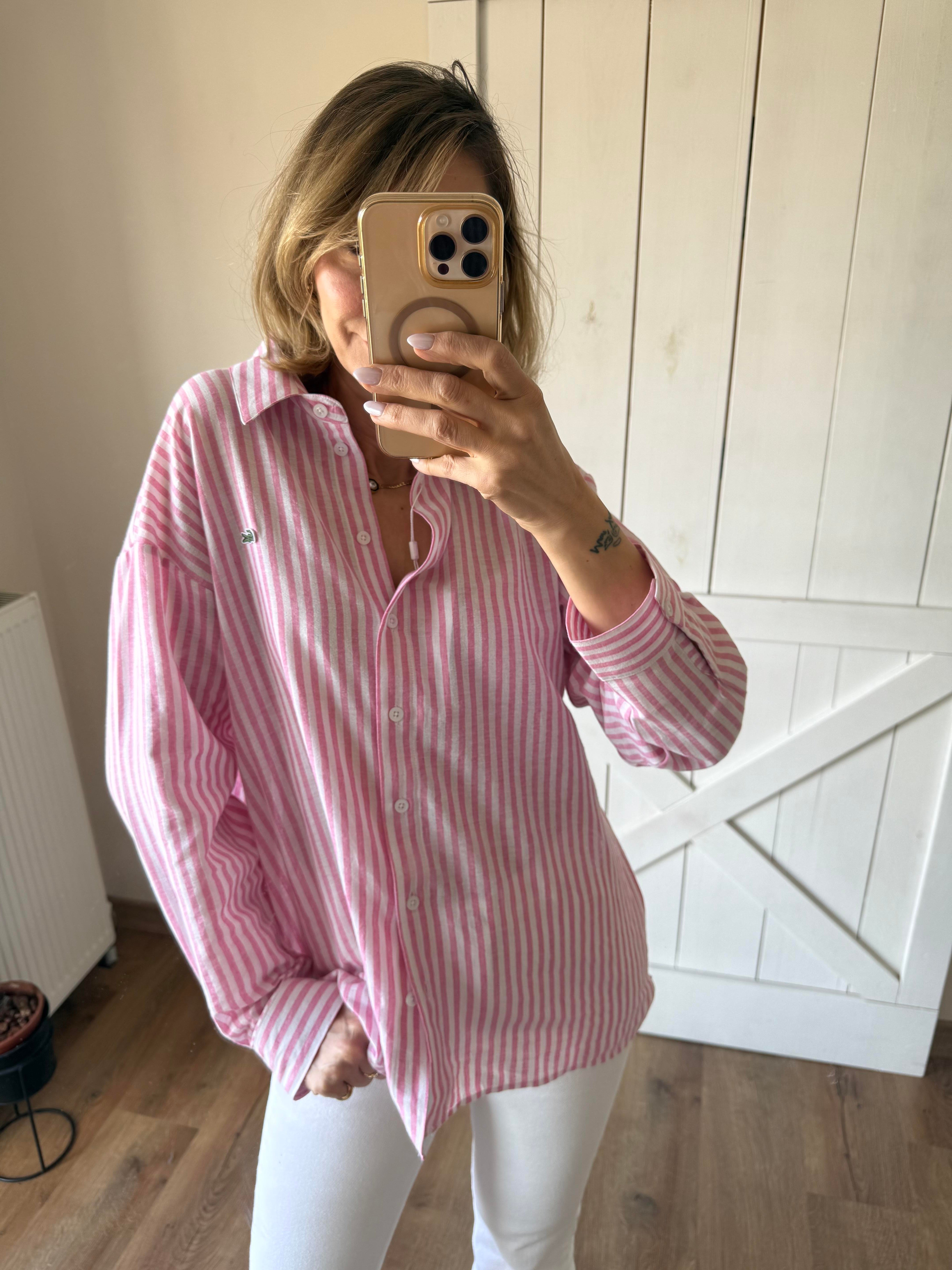 Keten Pembe Çizgili Gömlek