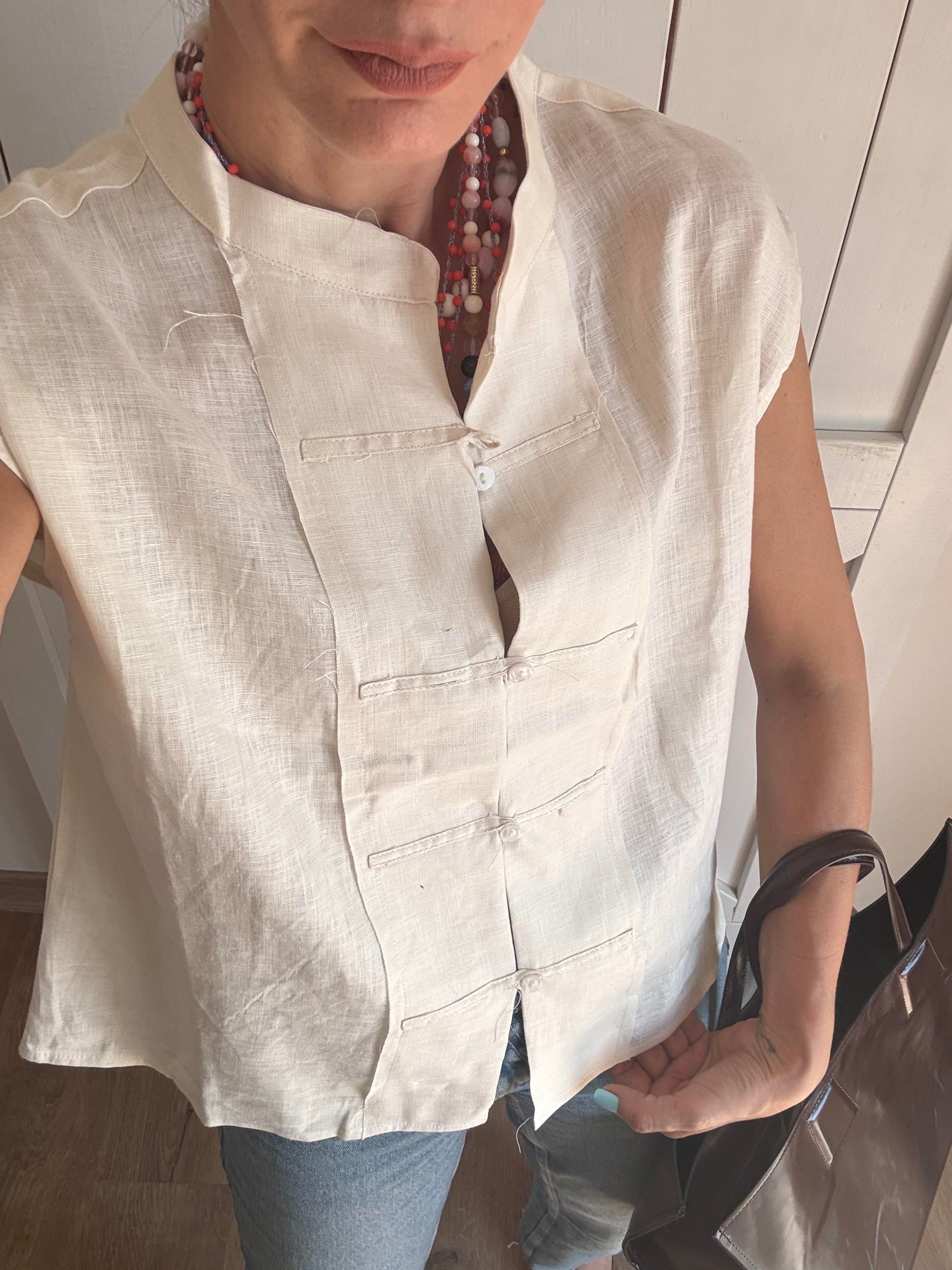 Keten Pre Ekru Yelek Mas