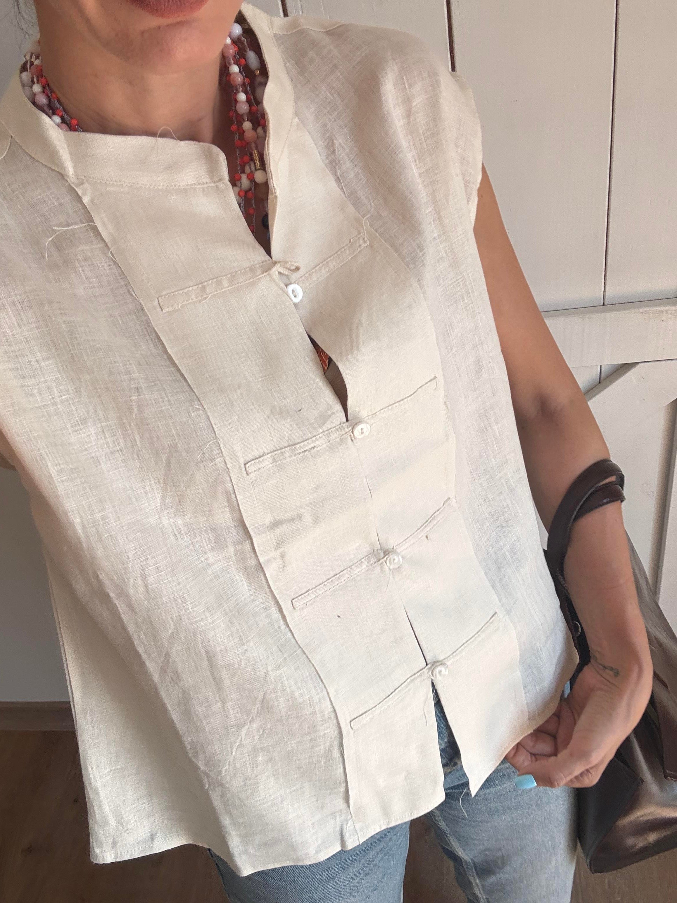 Keten Pre Ekru Yelek Mas