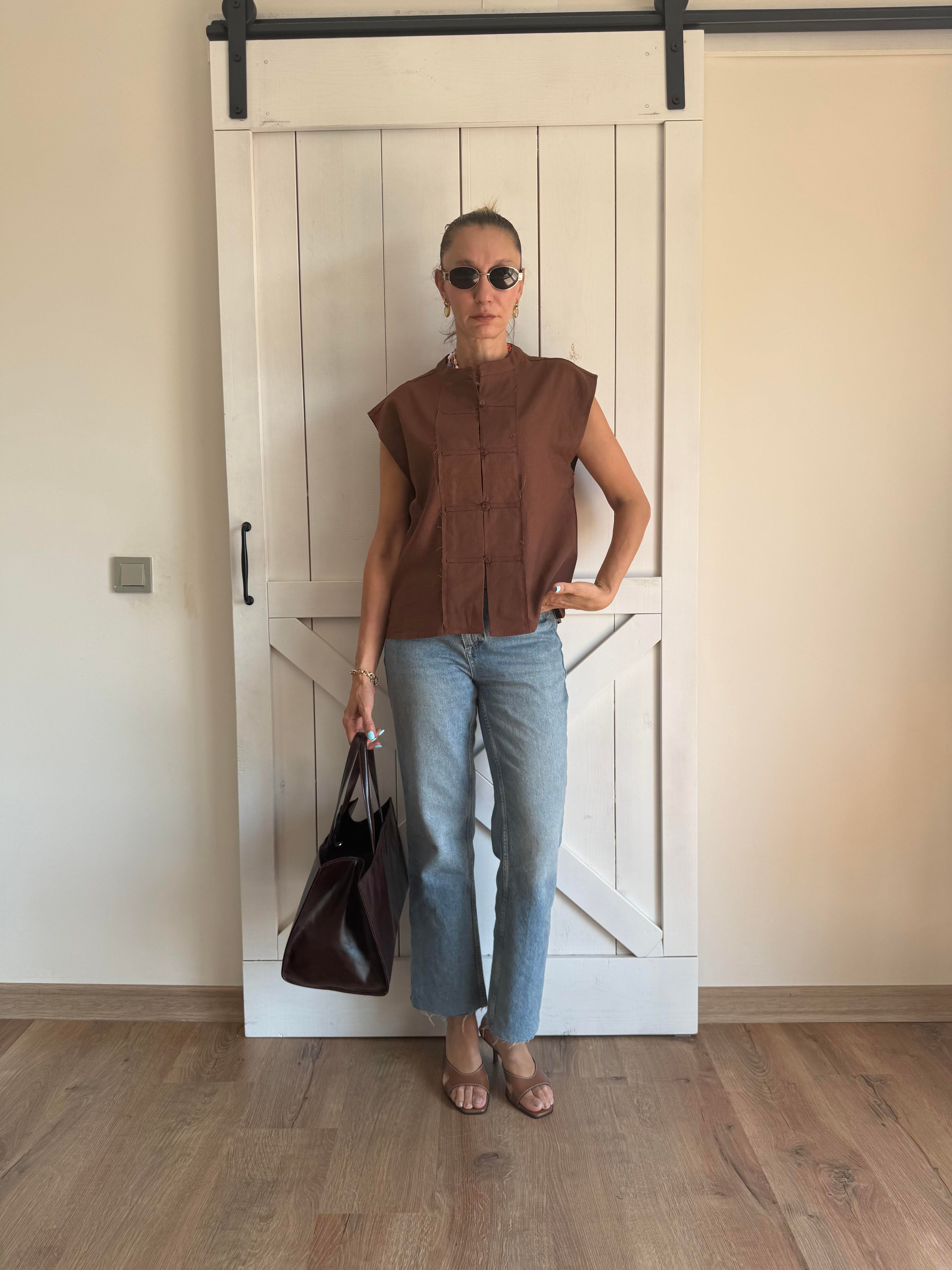 Keten Pre Kahve Yelek Mas