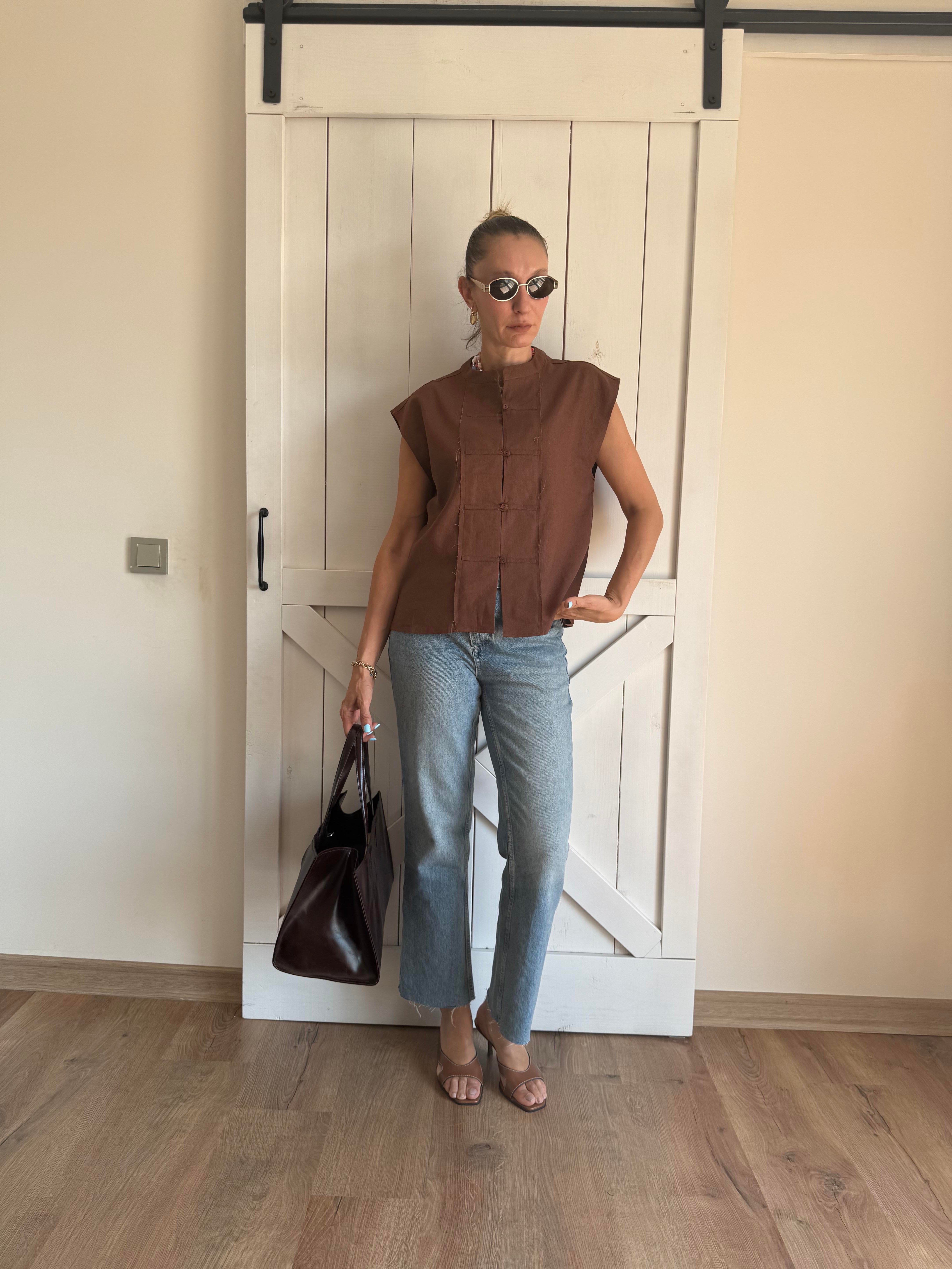 Keten Pre Kahve Yelek Mas