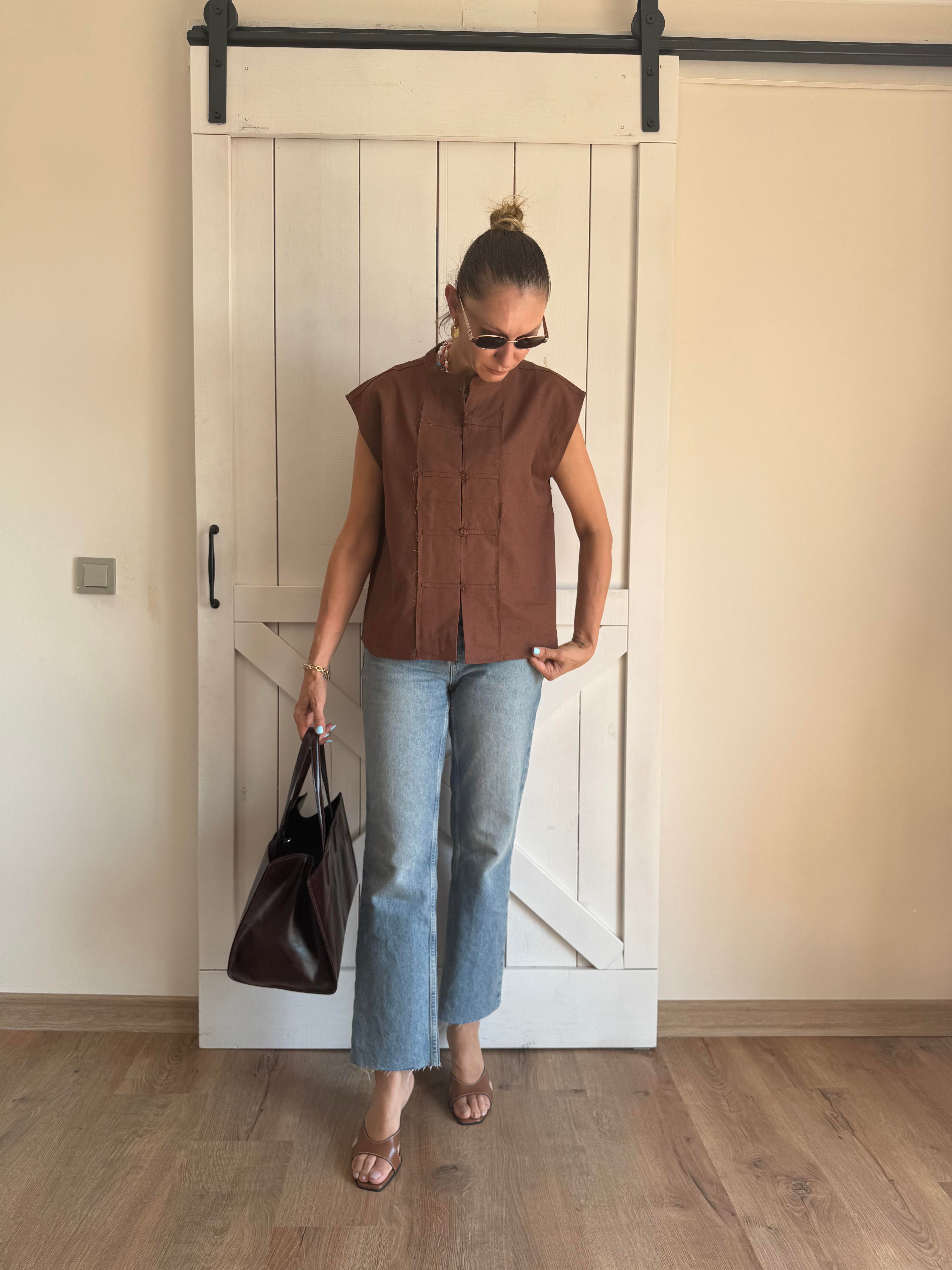 Keten Pre Kahve Yelek Mas