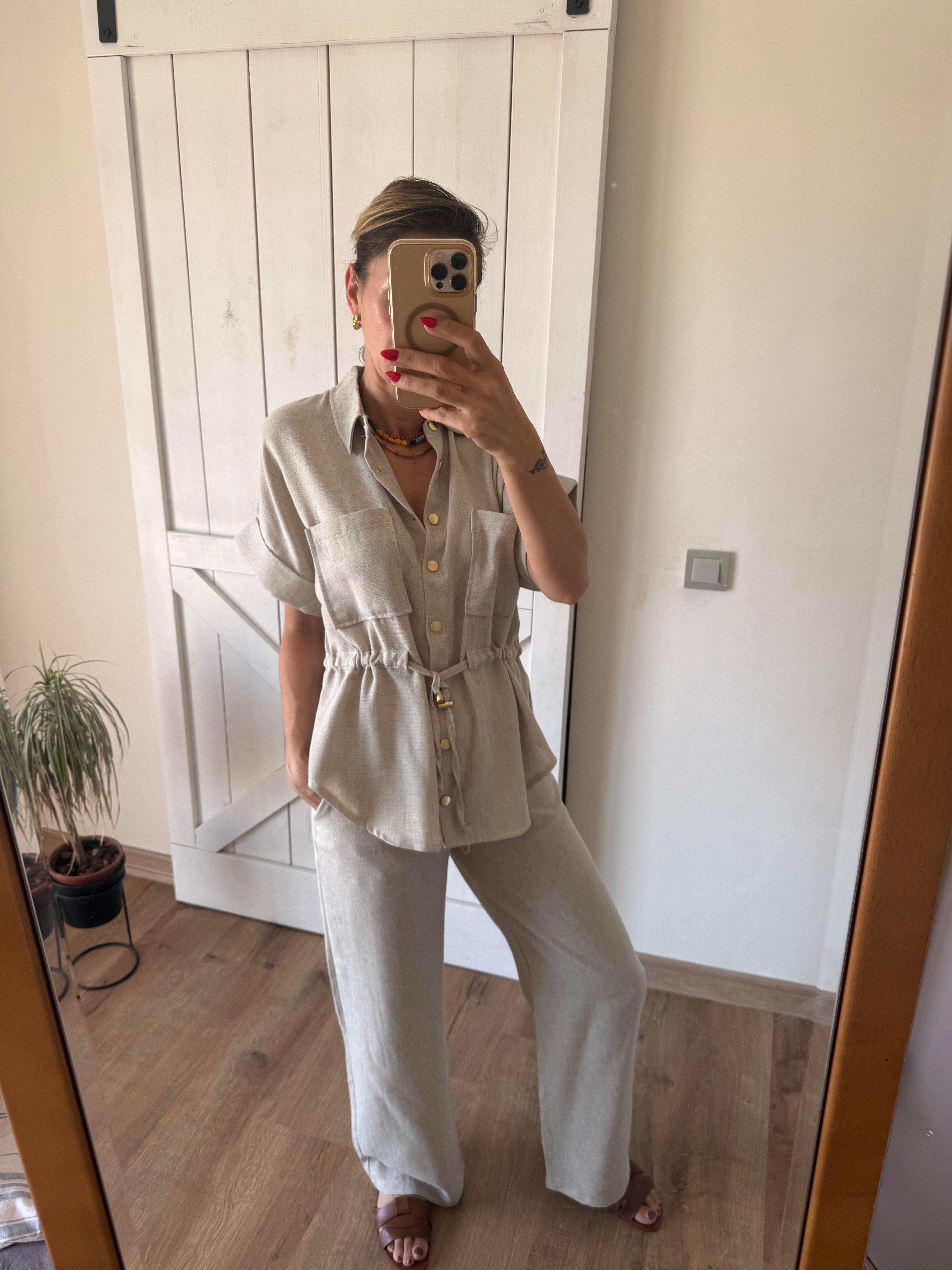 Keten Safari Gömlek Pantolon Takım