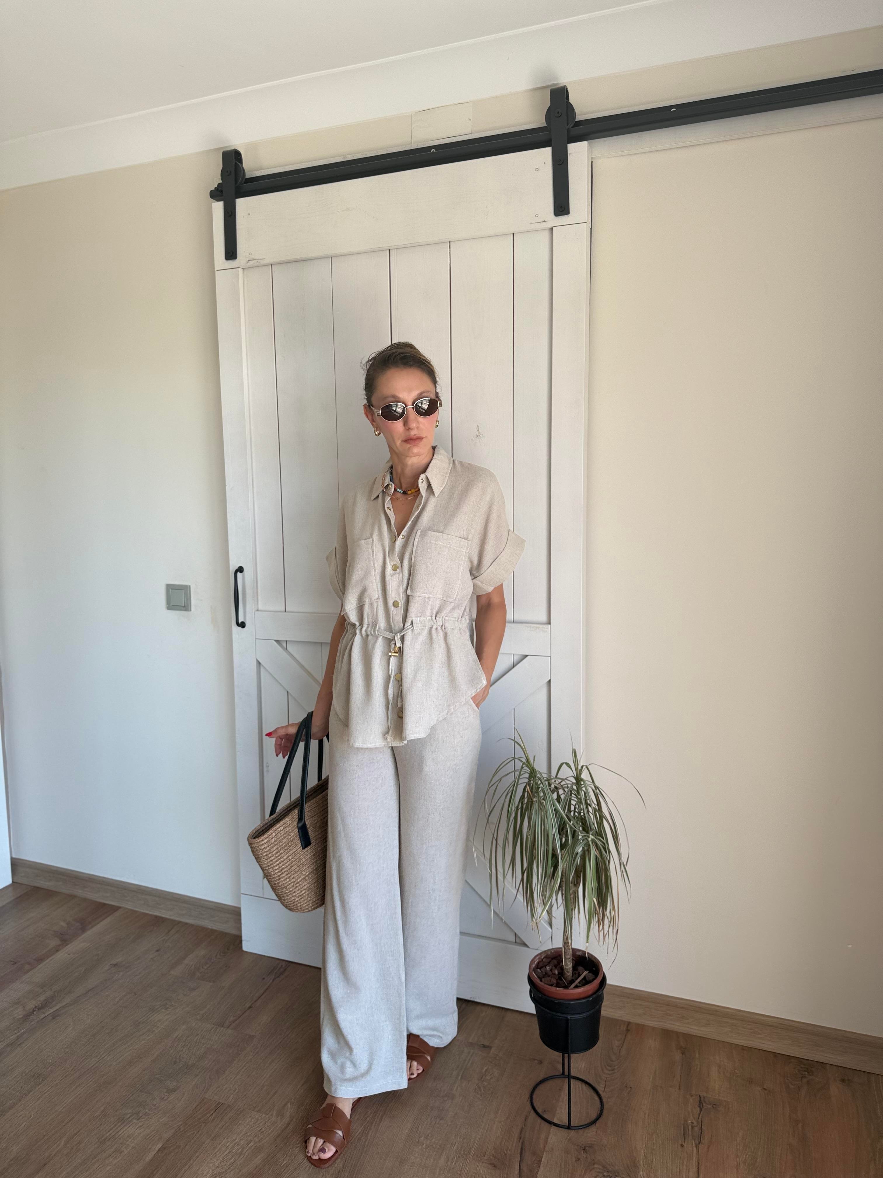 Keten Safari Gömlek Pantolon Takım