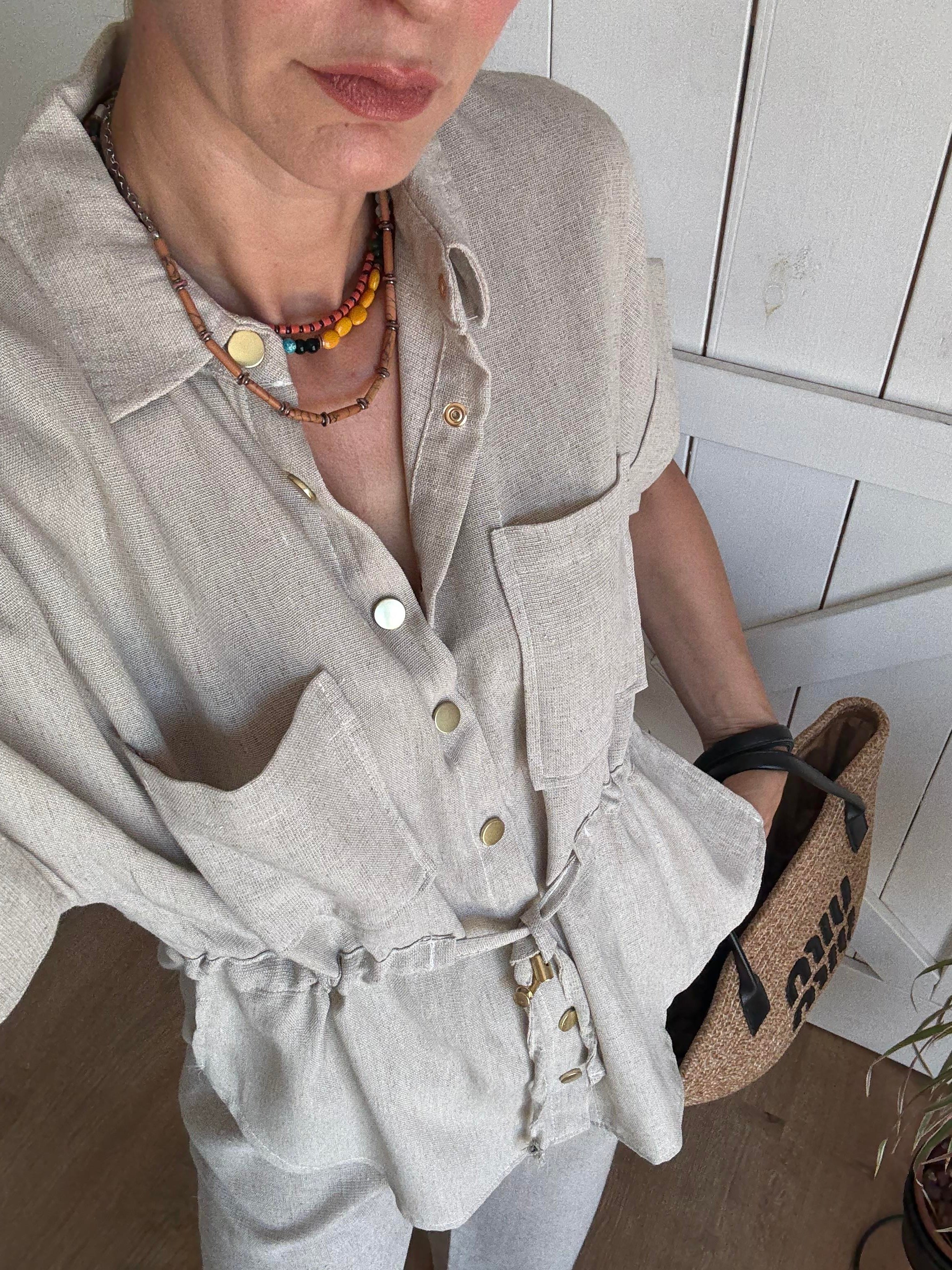 Keten Safari Gömlek Pantolon Takım