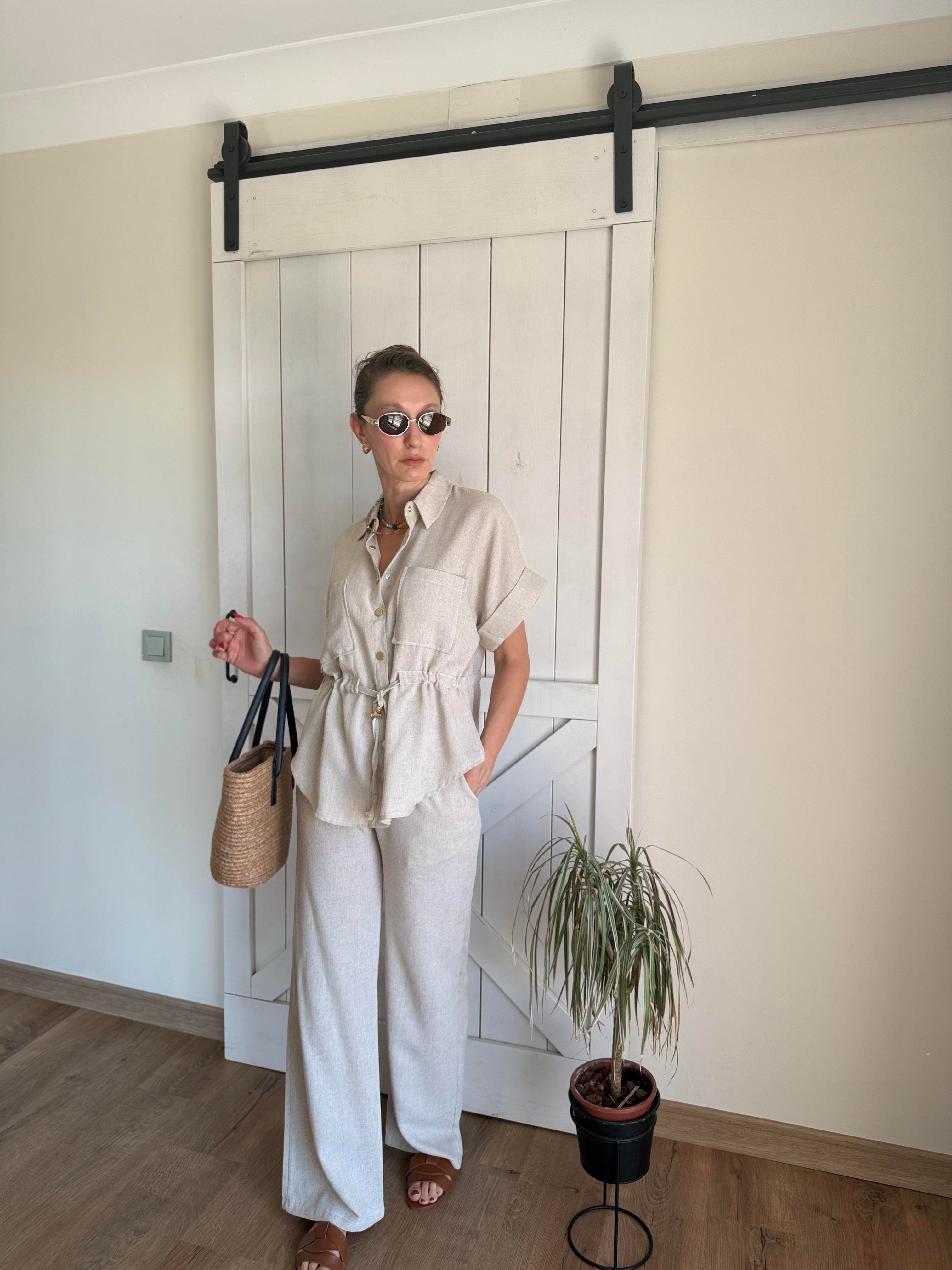 Keten Safari Gömlek Pantolon Takım