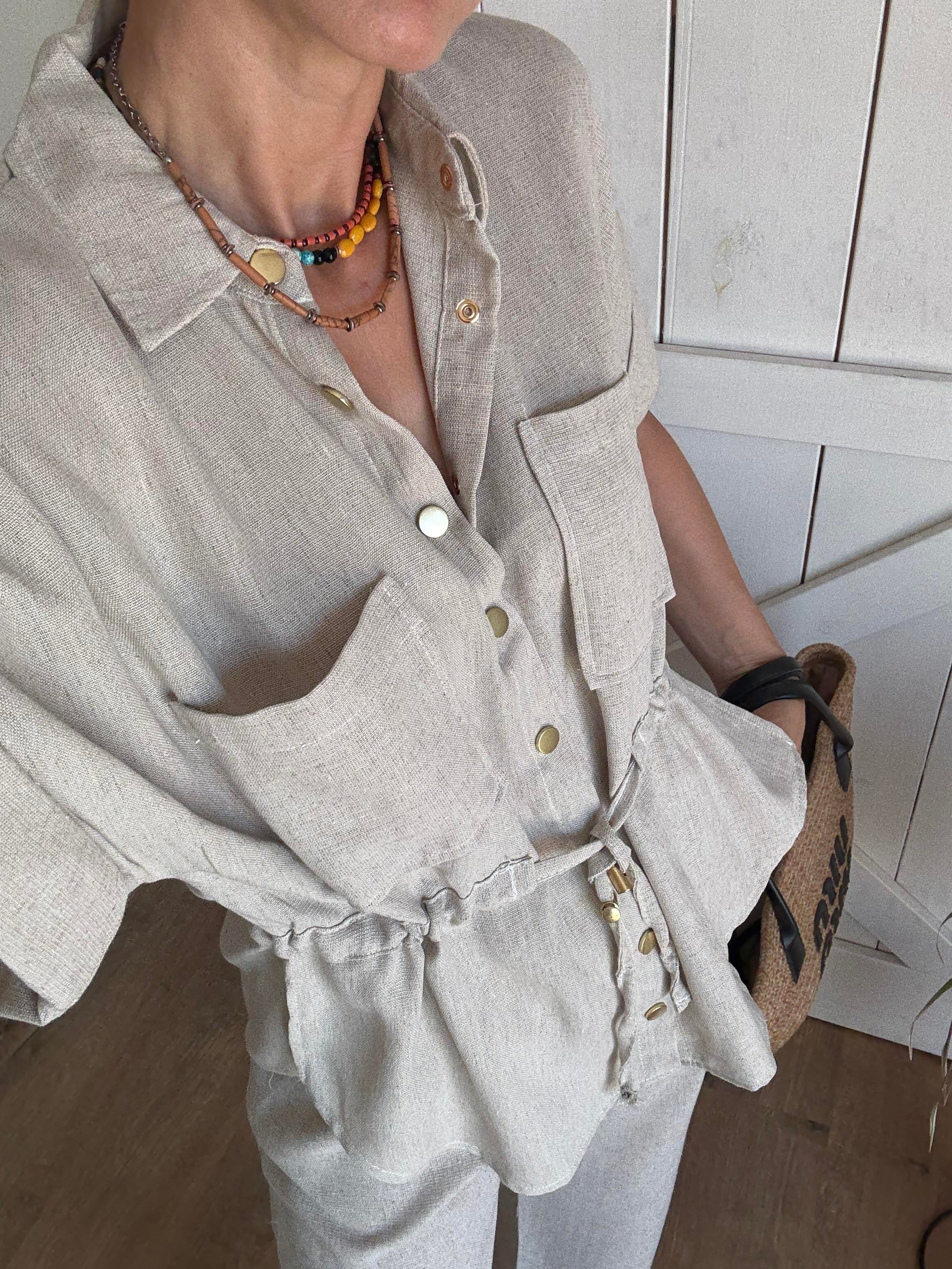 Keten Safari Gömlek Pantolon Takım