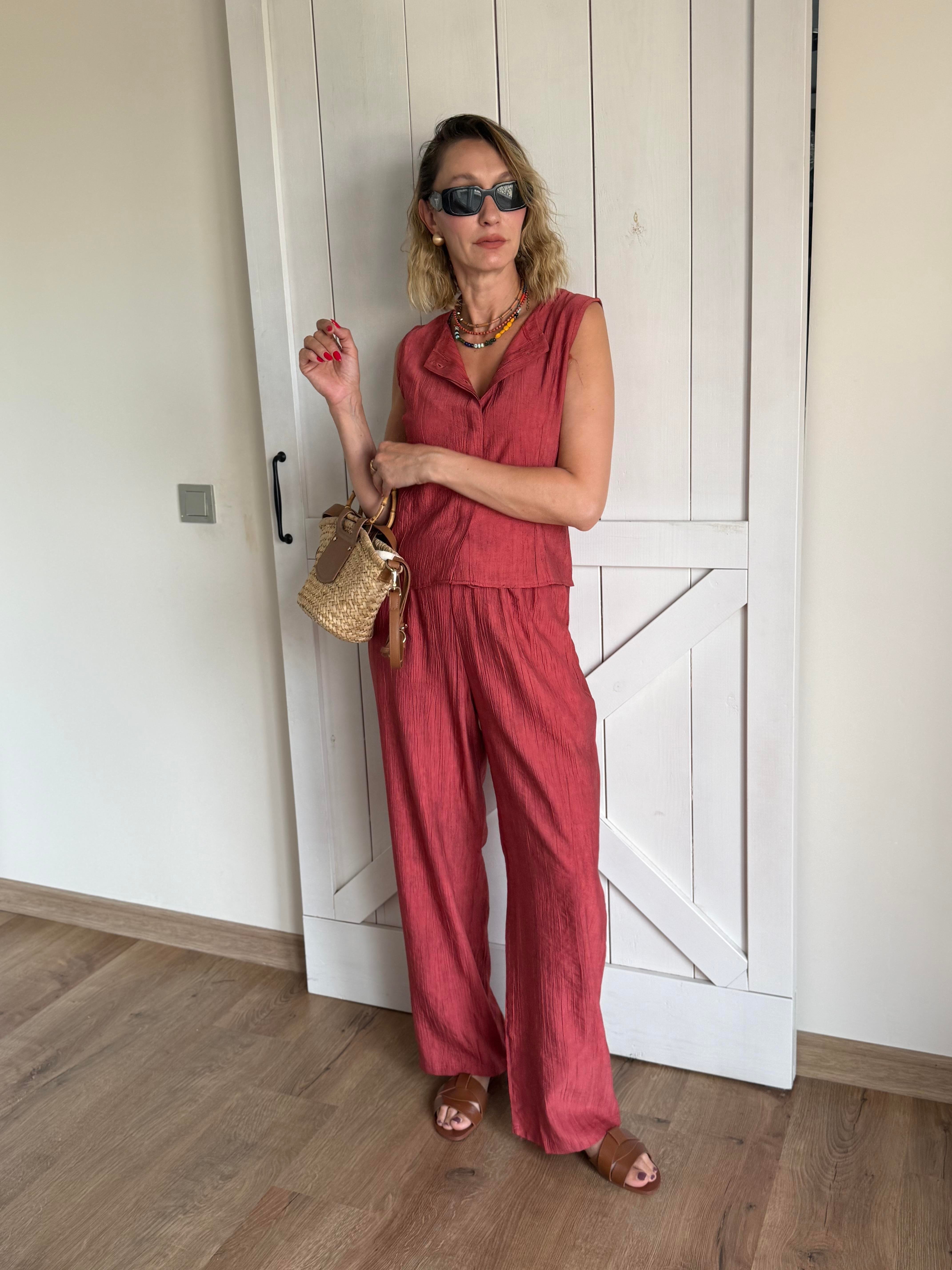 Kiremit Patlı Yelek Pantolon Takım