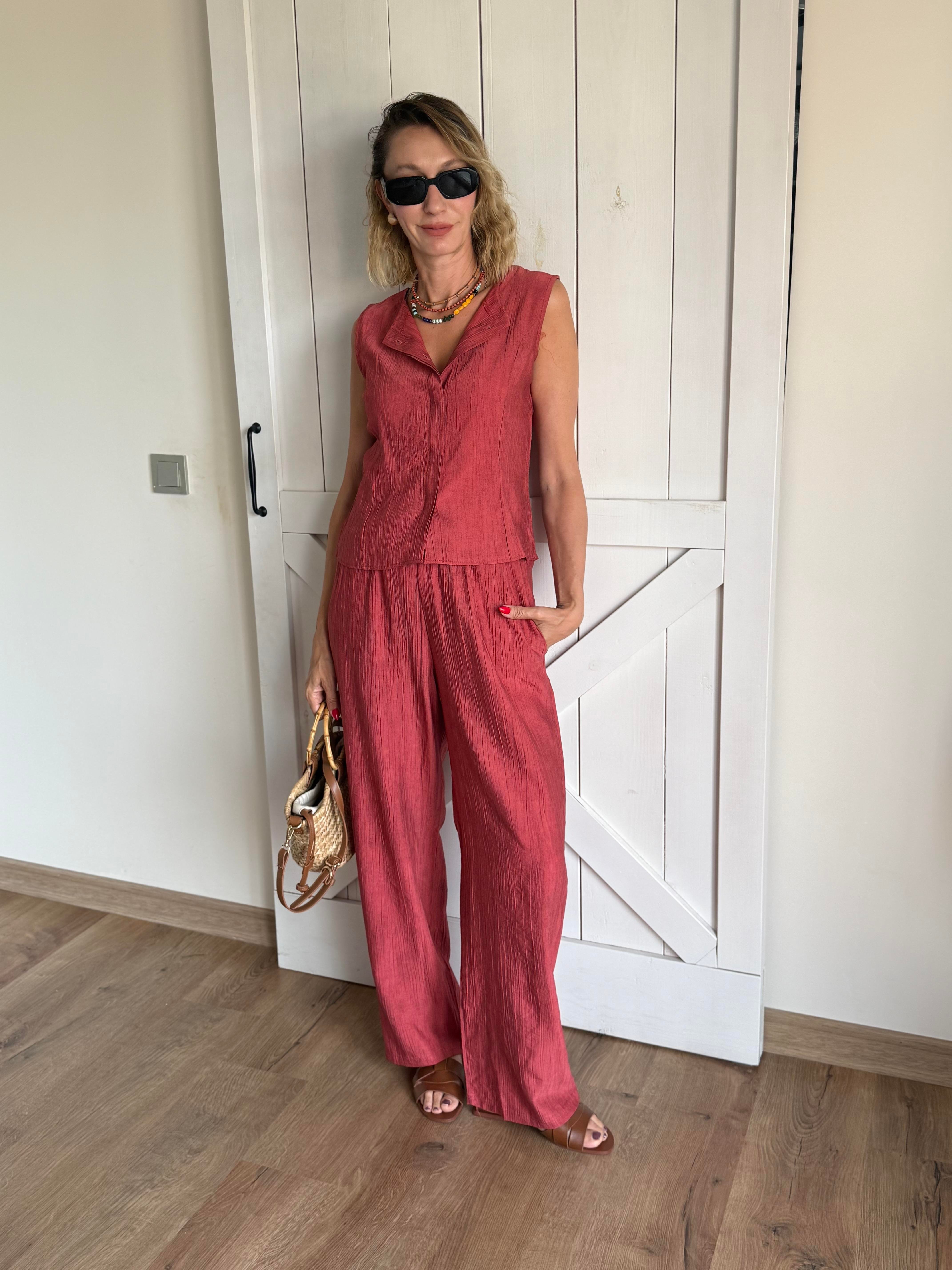 Kiremit Patlı Yelek Pantolon Takım