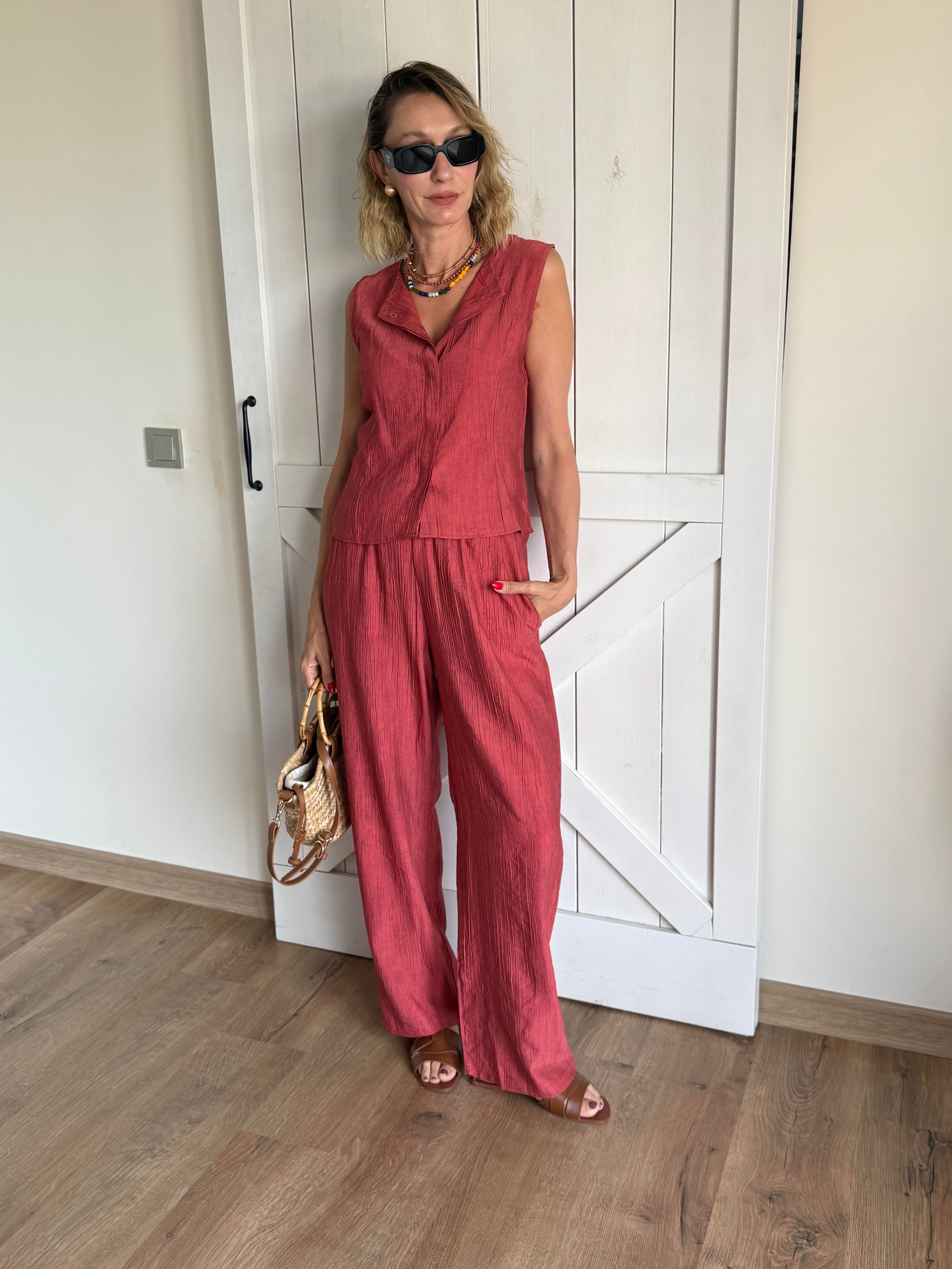 Kiremit Patlı Yelek Pantolon Takım