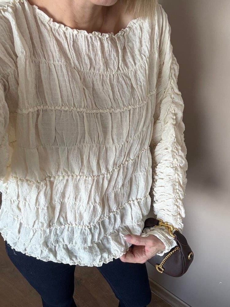 Kırık Beyaz Büzgü Dökümlü Gömlek