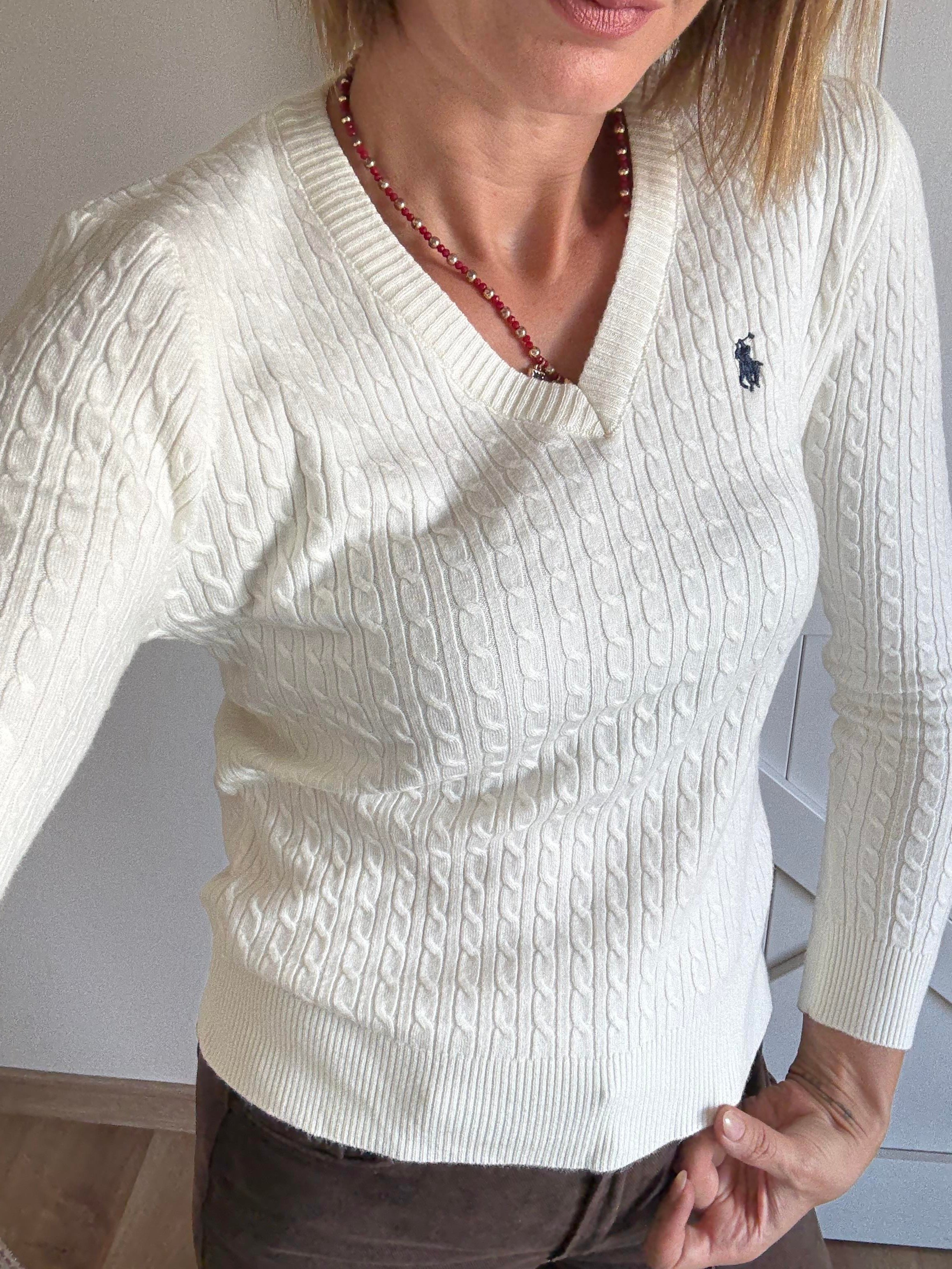 Kırık Beyaz Saç Örgülü Triko