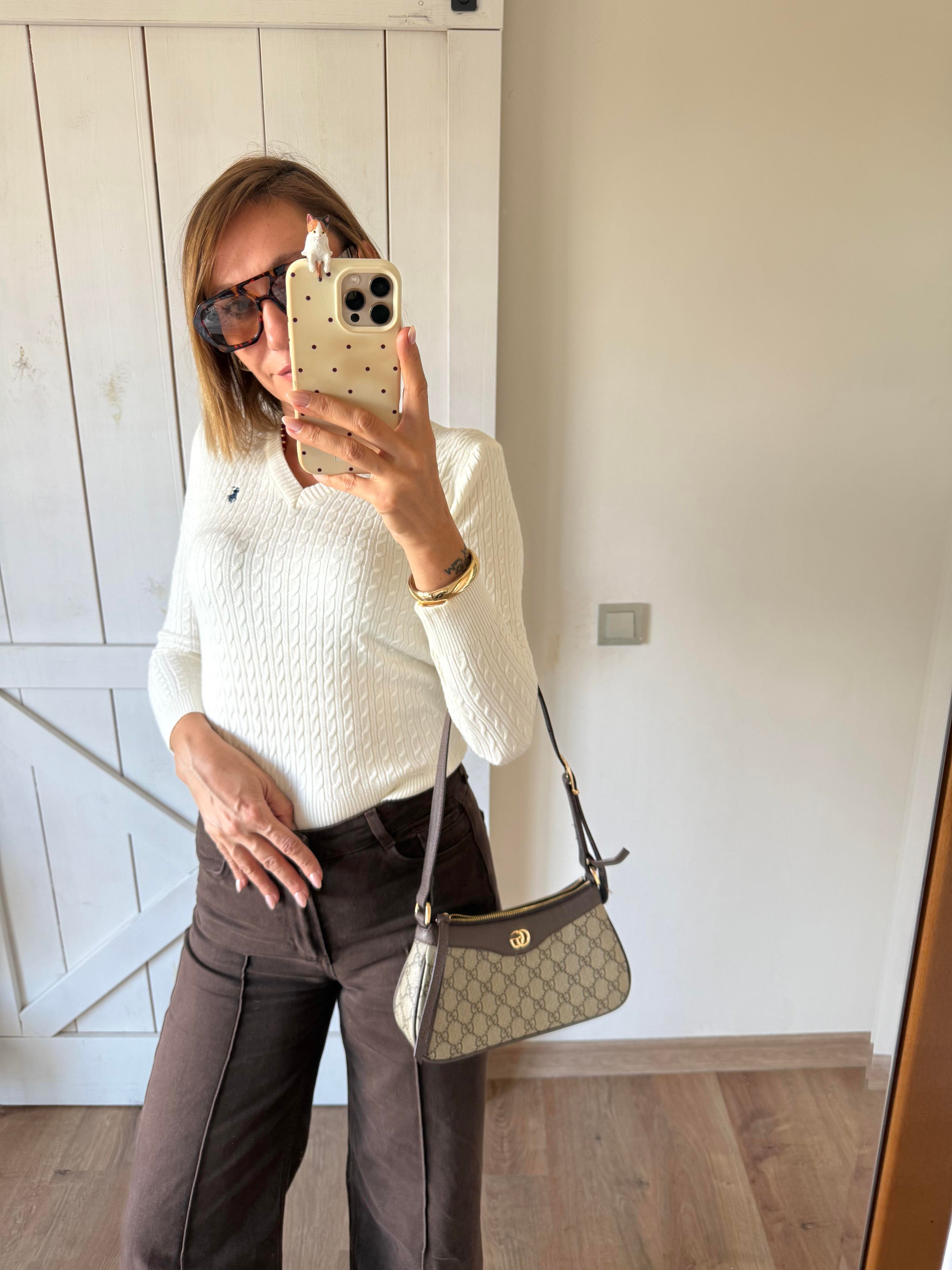 Kırık Beyaz Saç Örgülü Triko