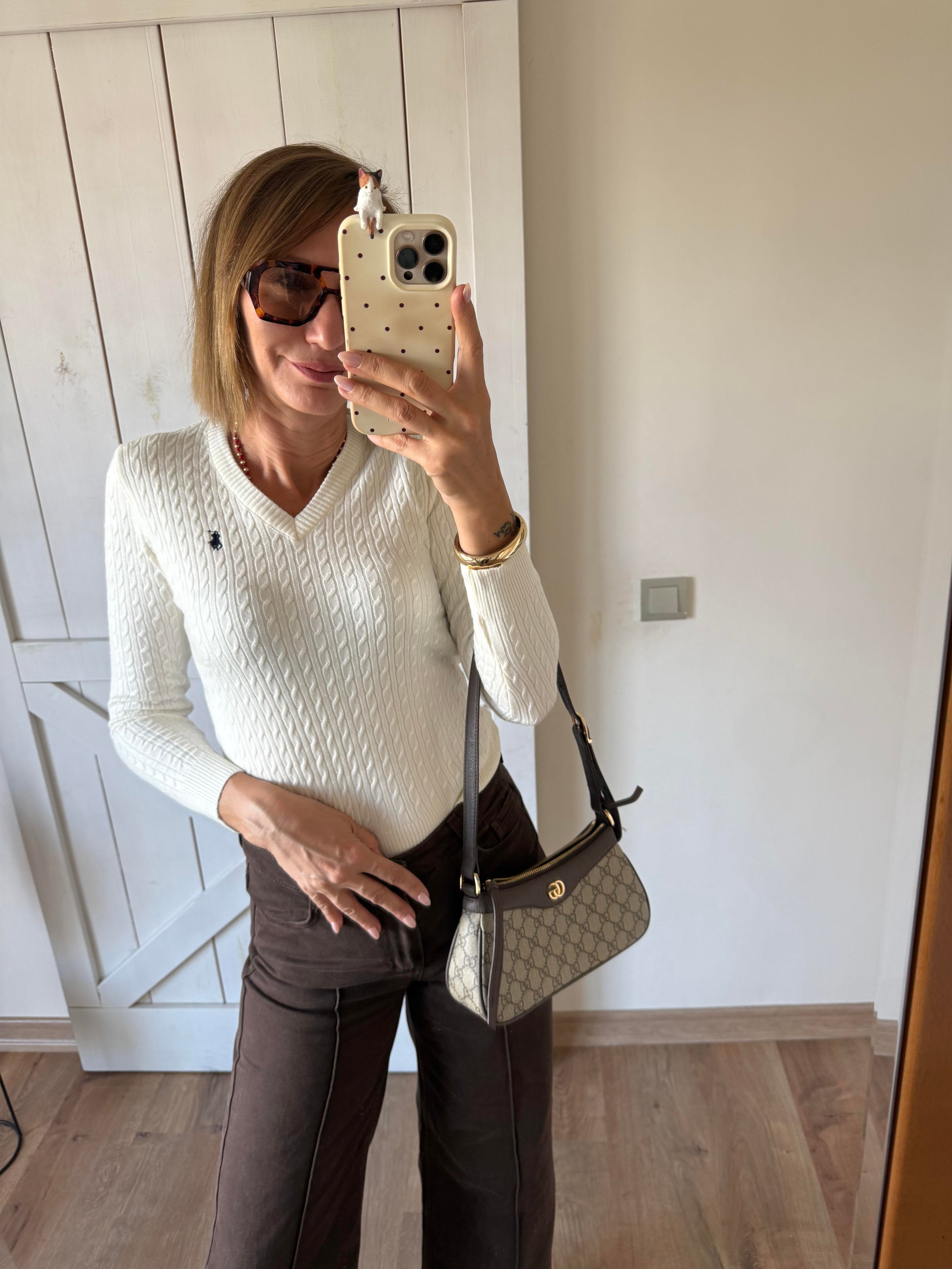 Kırık Beyaz Saç Örgülü Triko