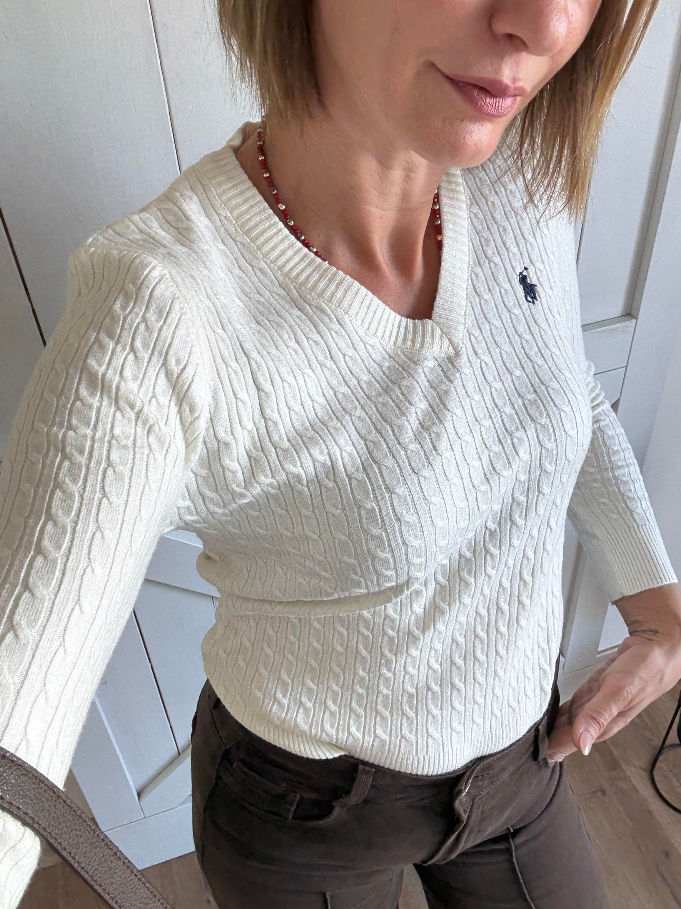 Kırık Beyaz Saç Örgülü Triko