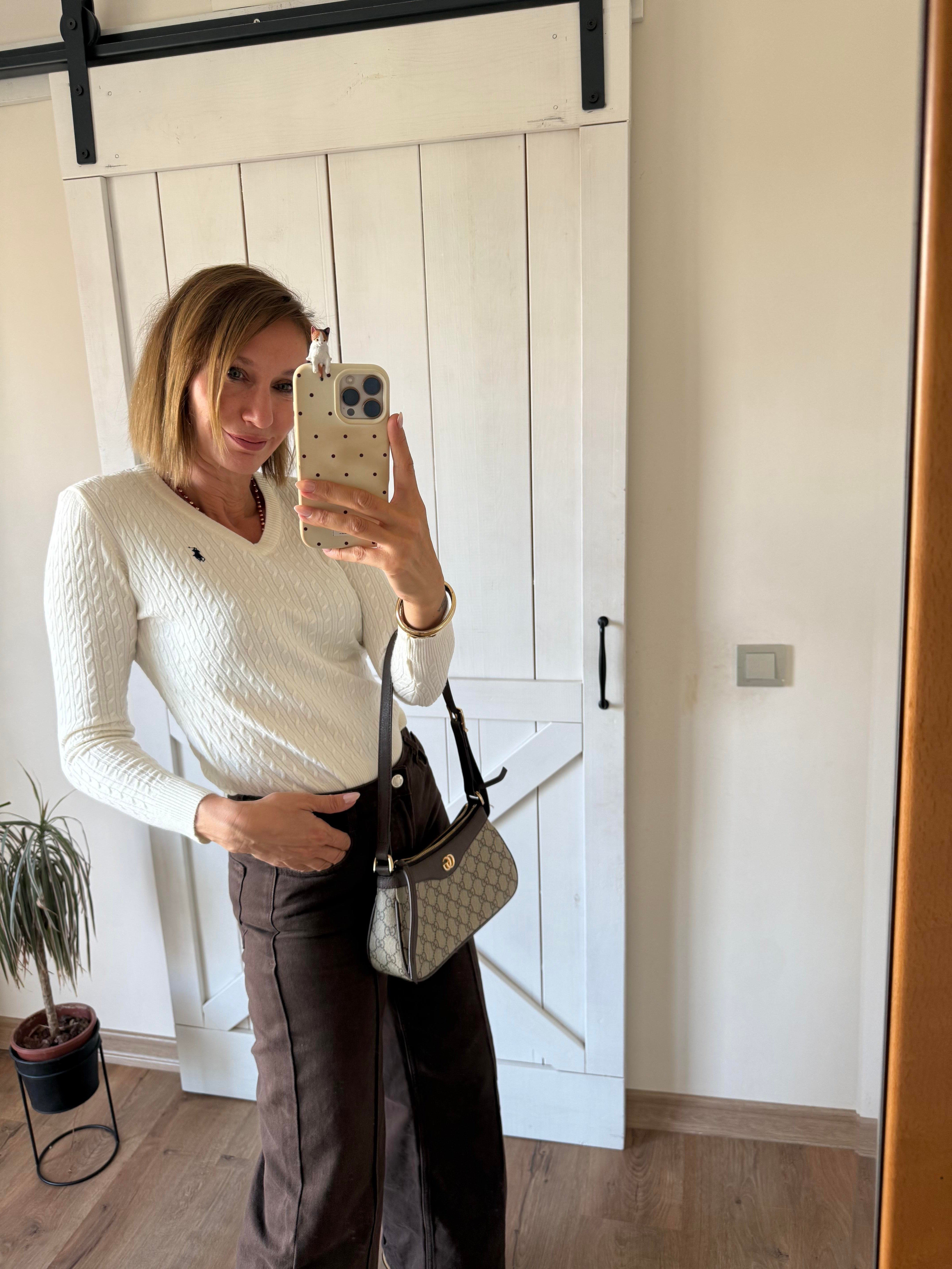 Kırık Beyaz Saç Örgülü Triko