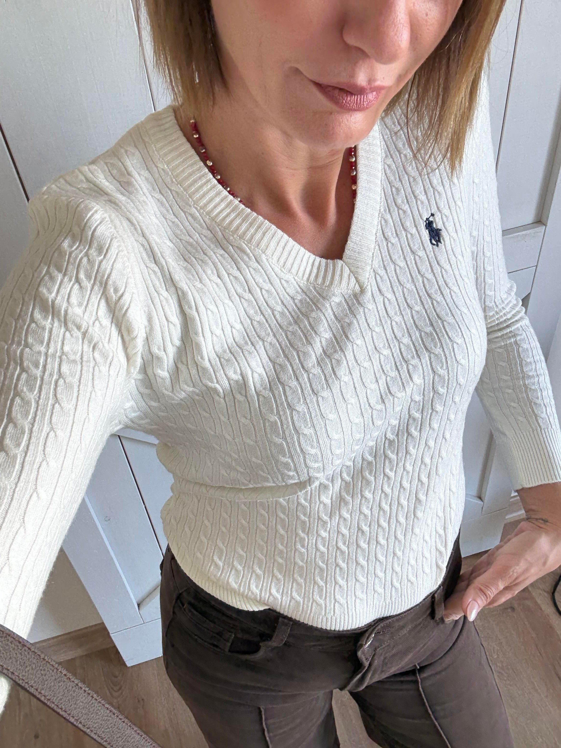 Kırık Beyaz Saç Örgülü Triko