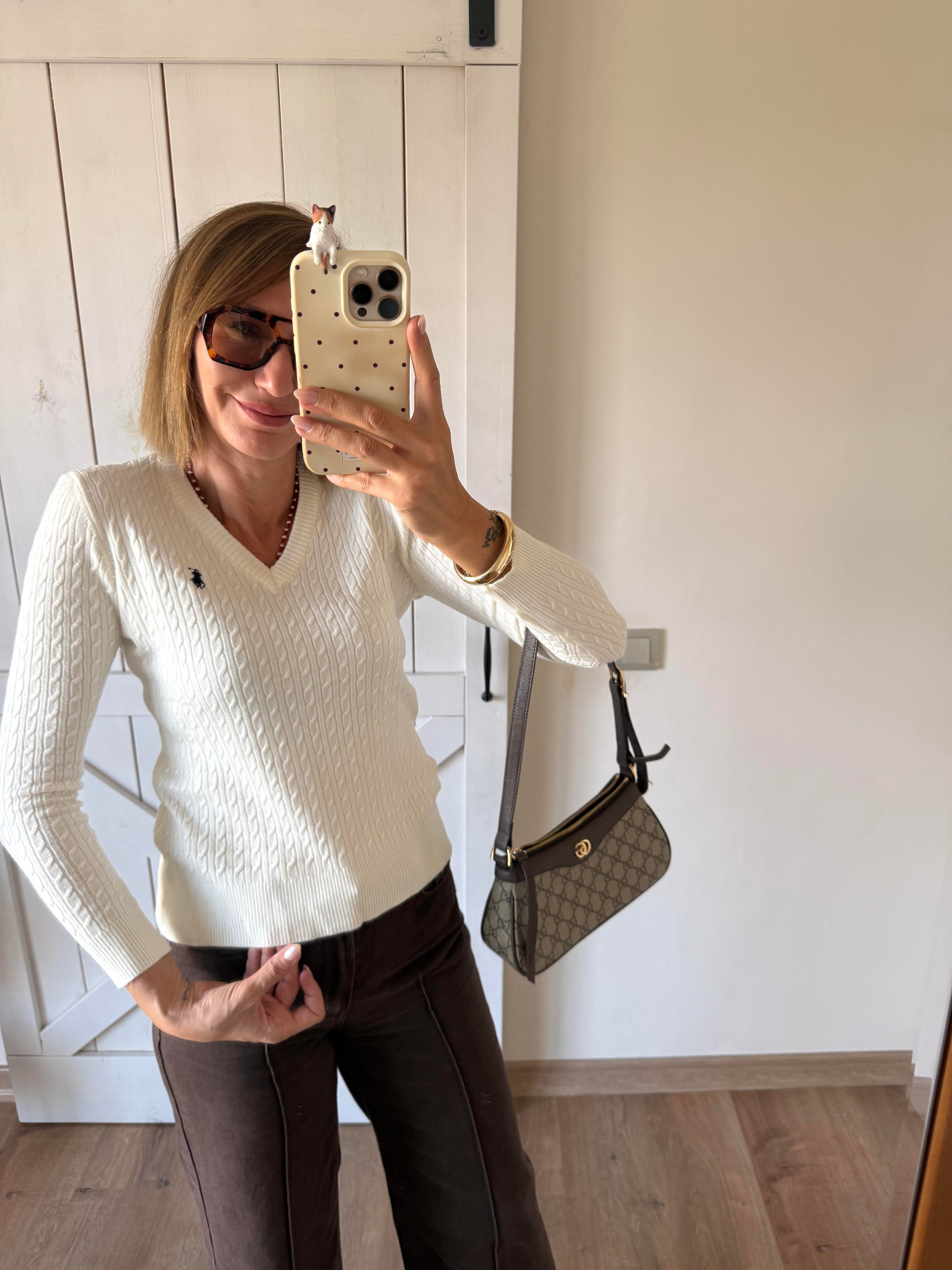 Kırık Beyaz Saç Örgülü Triko