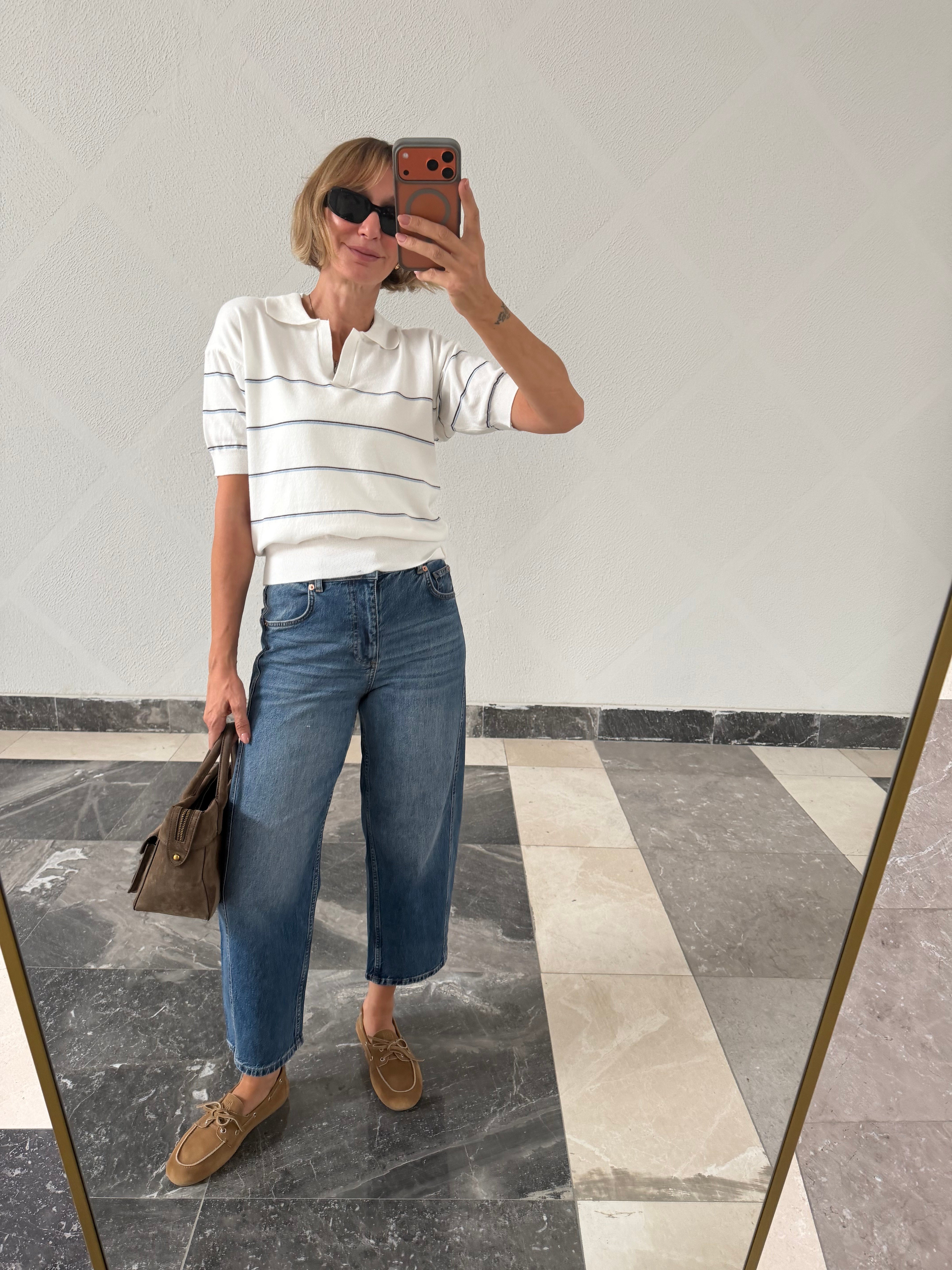 Kırık Beyaz Yumoş Polo Yaka Triko Tshirt