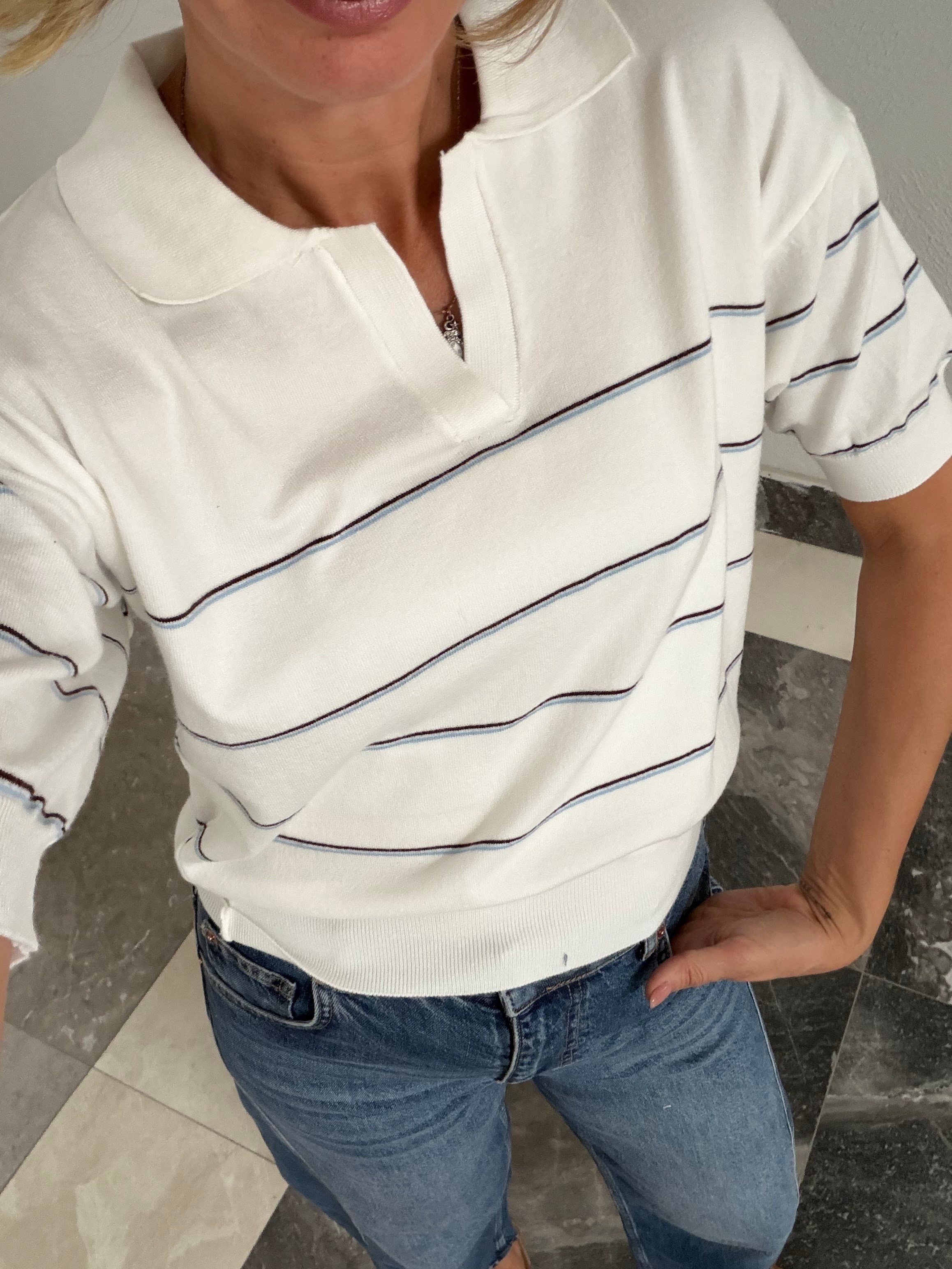 Kırık Beyaz Yumoş Polo Yaka Triko Tshirt