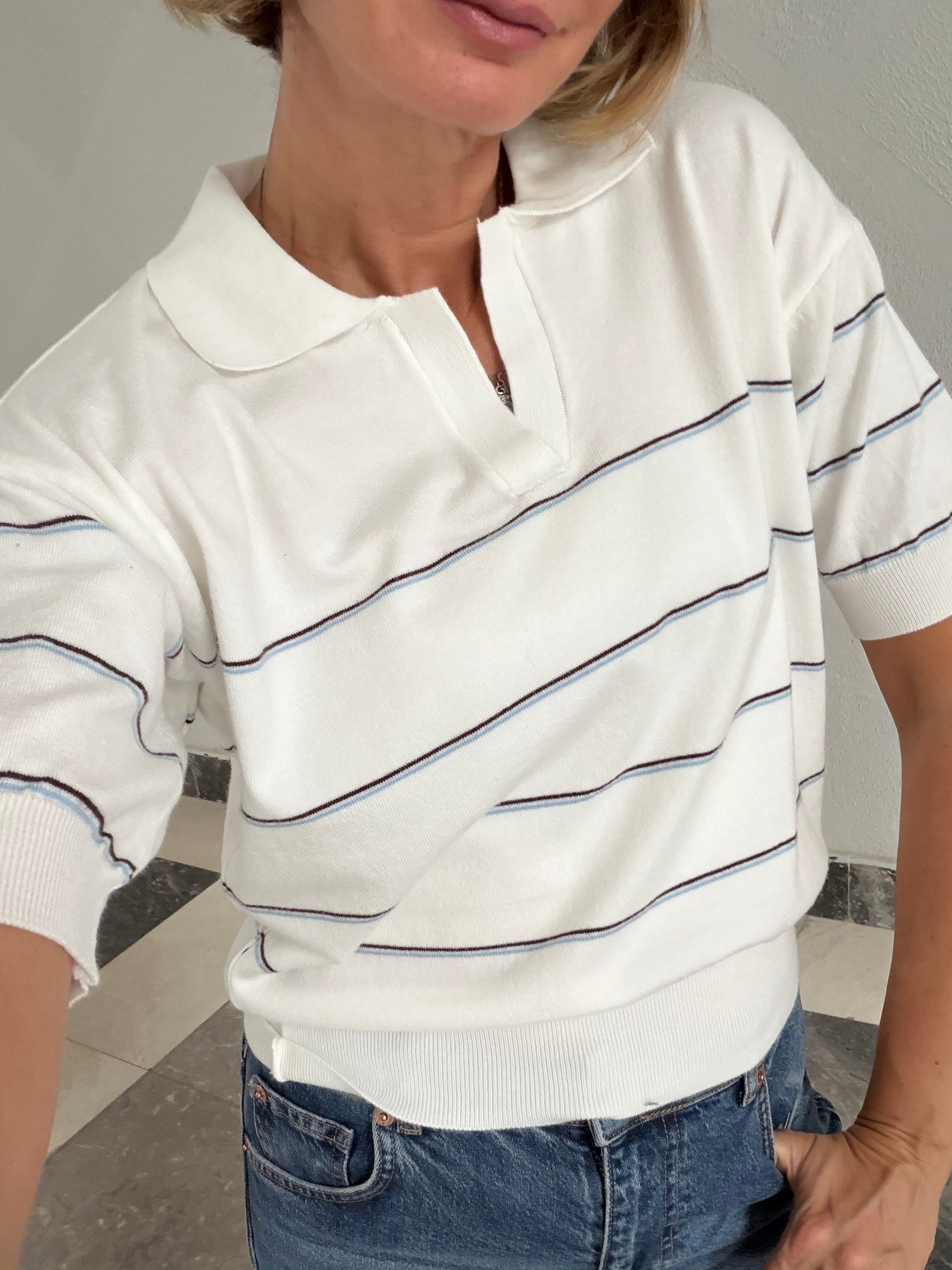 Kırık Beyaz Yumoş Polo Yaka Triko Tshirt