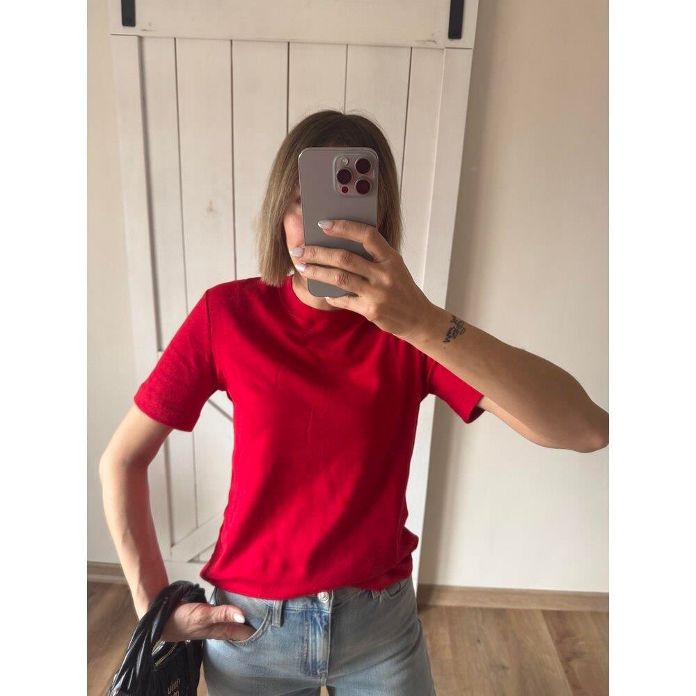 Kırmızı Bisiklet Yaka Kısa Kollu Basic Kadın  T-Shirt
