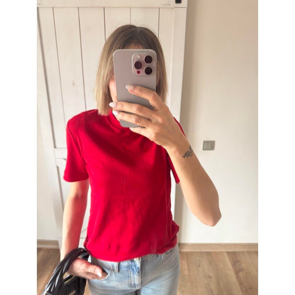 Kırmızı Bisiklet Yaka Kısa Kollu Basic Kadın  T-Shirt