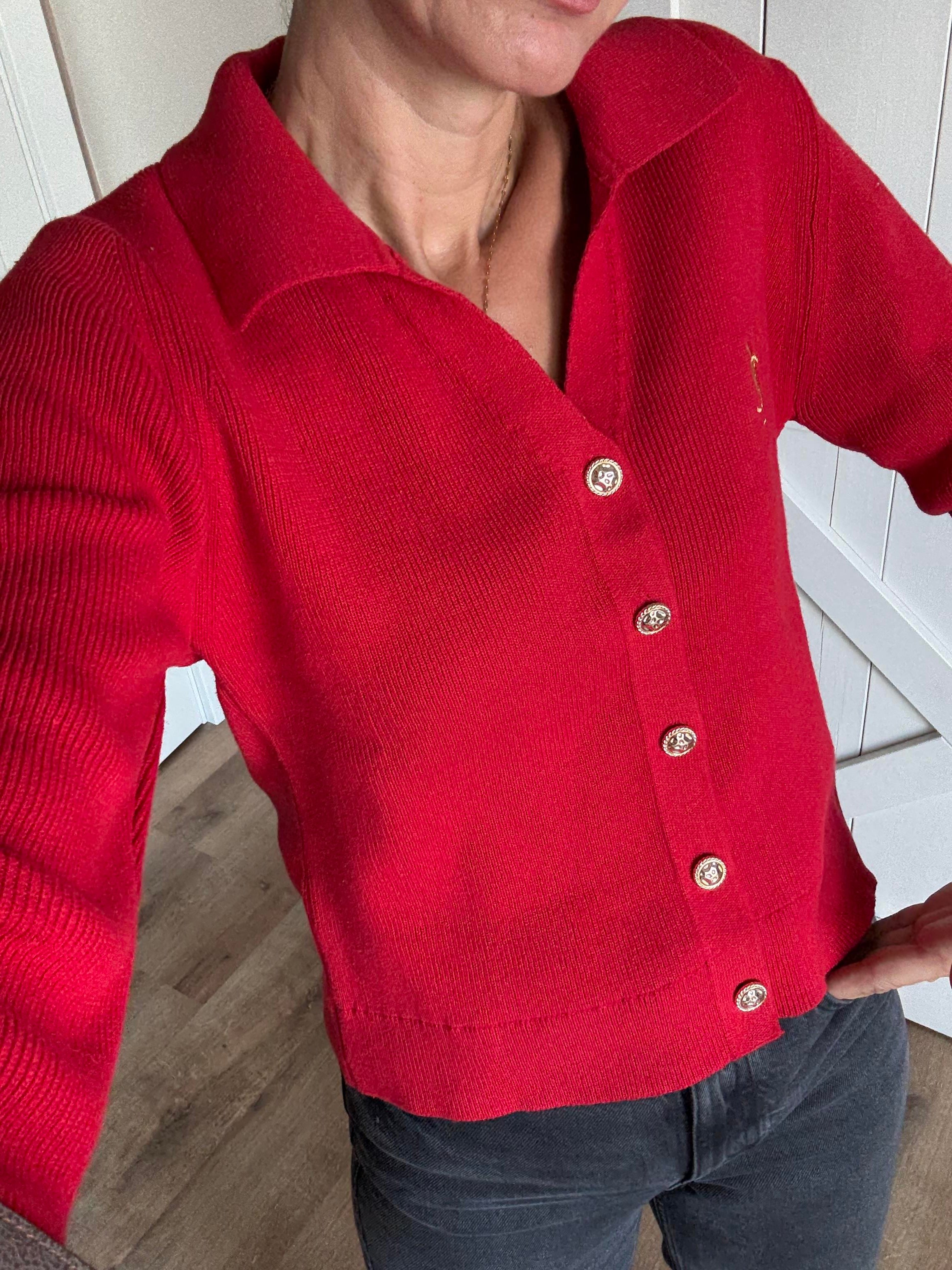 Kırmızı Ys Gold Düğme Detaylı Premium Hırka