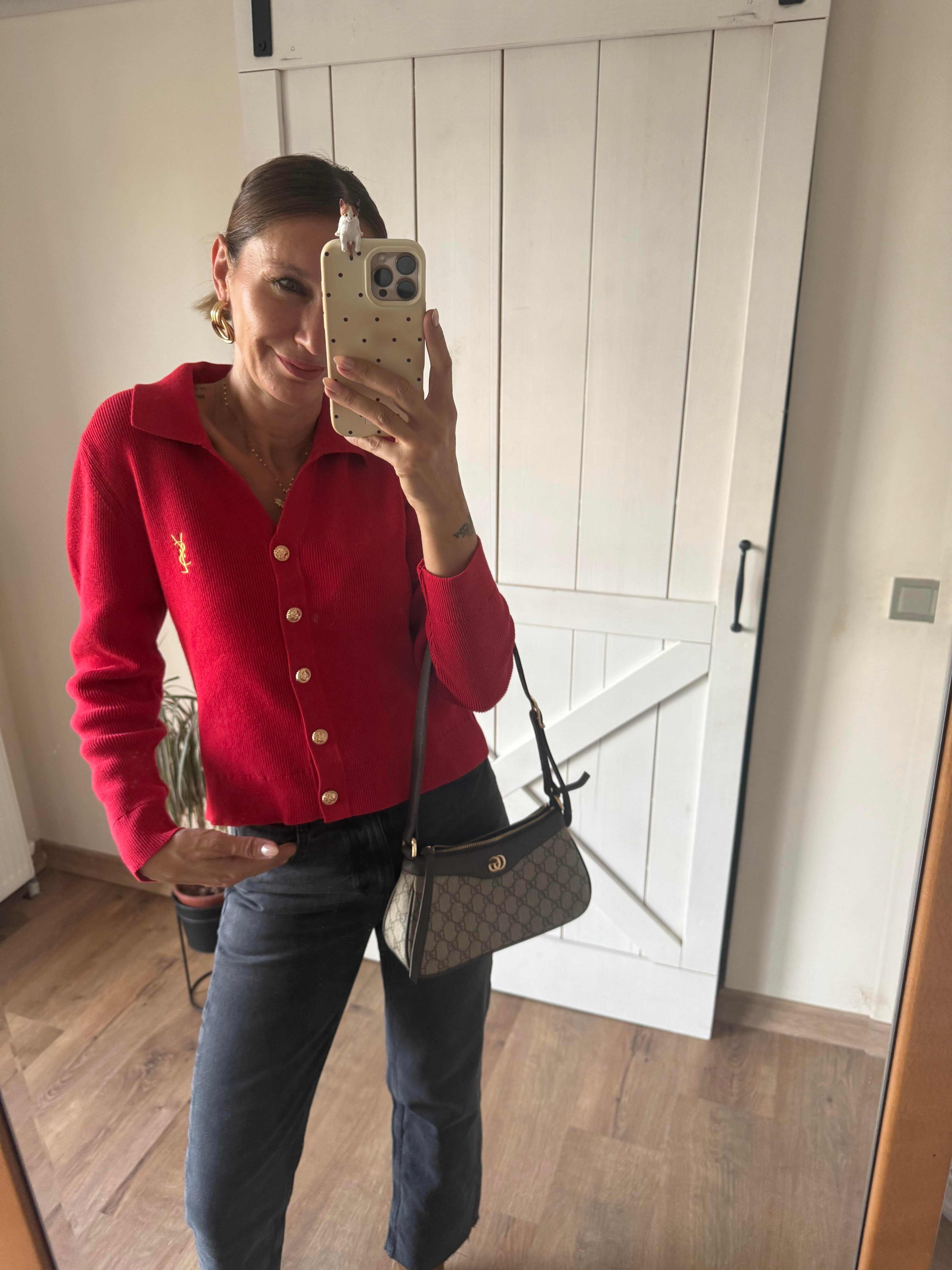 Kırmızı Ys Gold Düğme Detaylı Premium Hırka