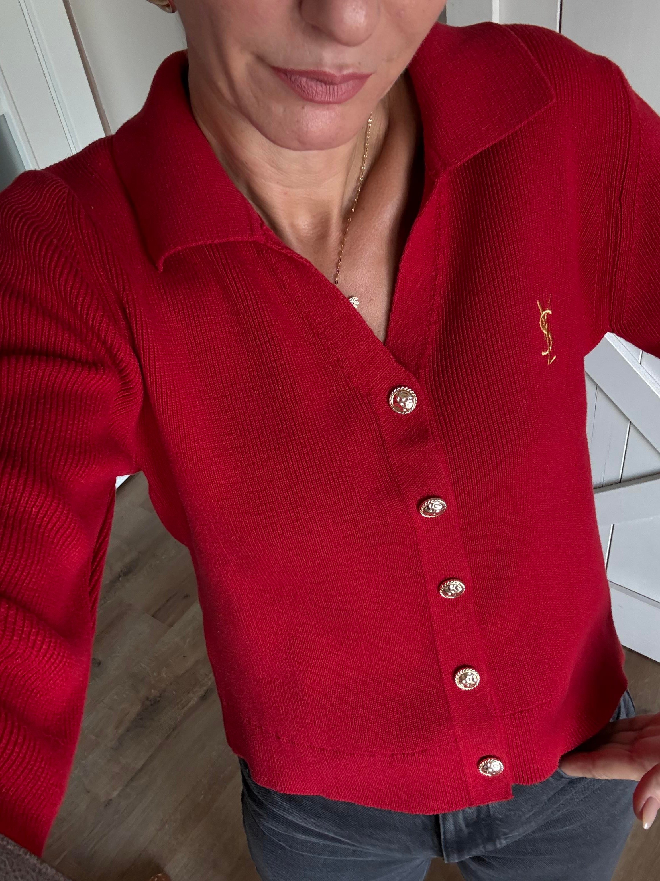 Kırmızı Ys Gold Düğme Detaylı Premium Hırka