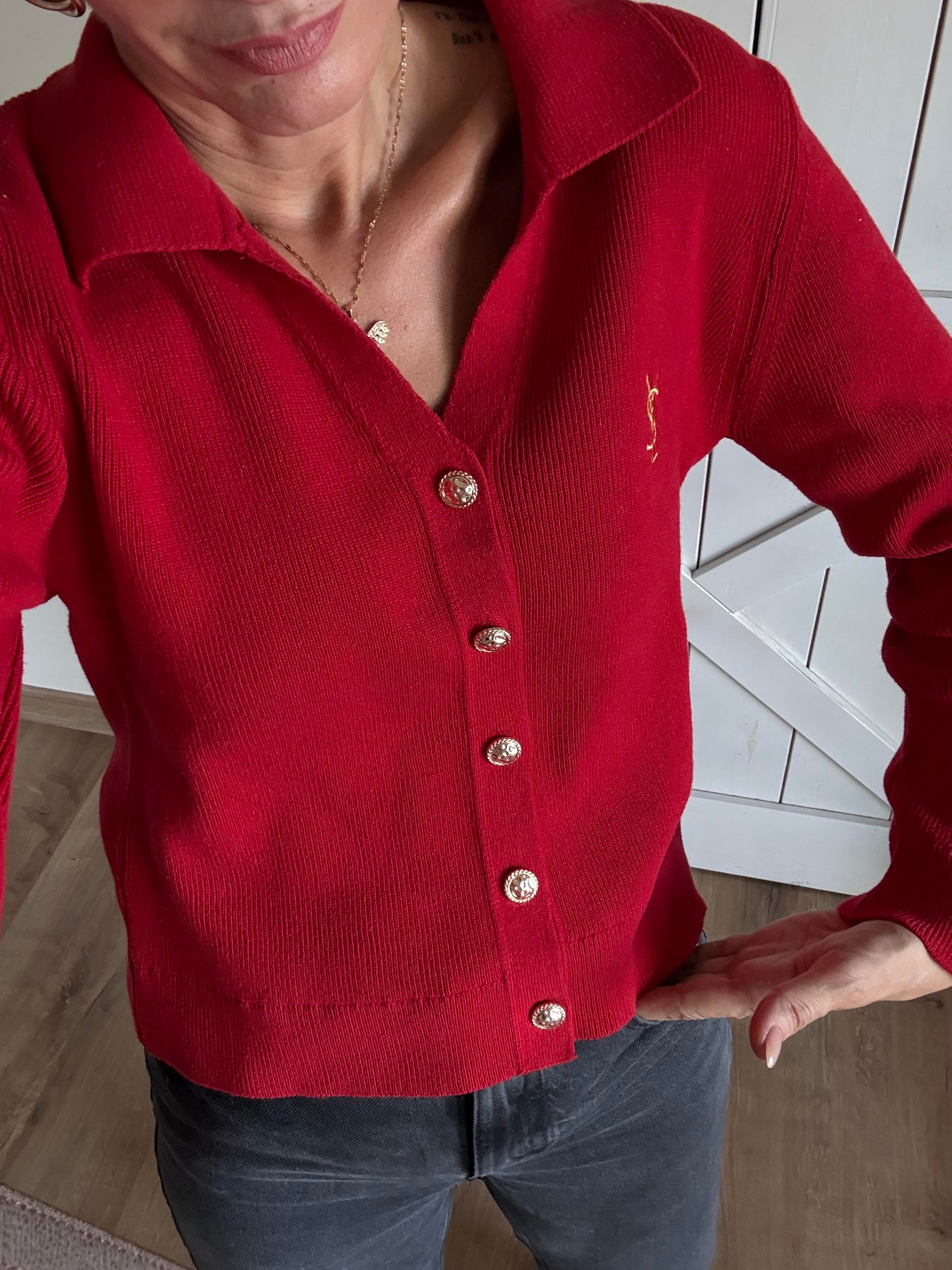 Kırmızı Ys Gold Düğme Detaylı Premium Hırka