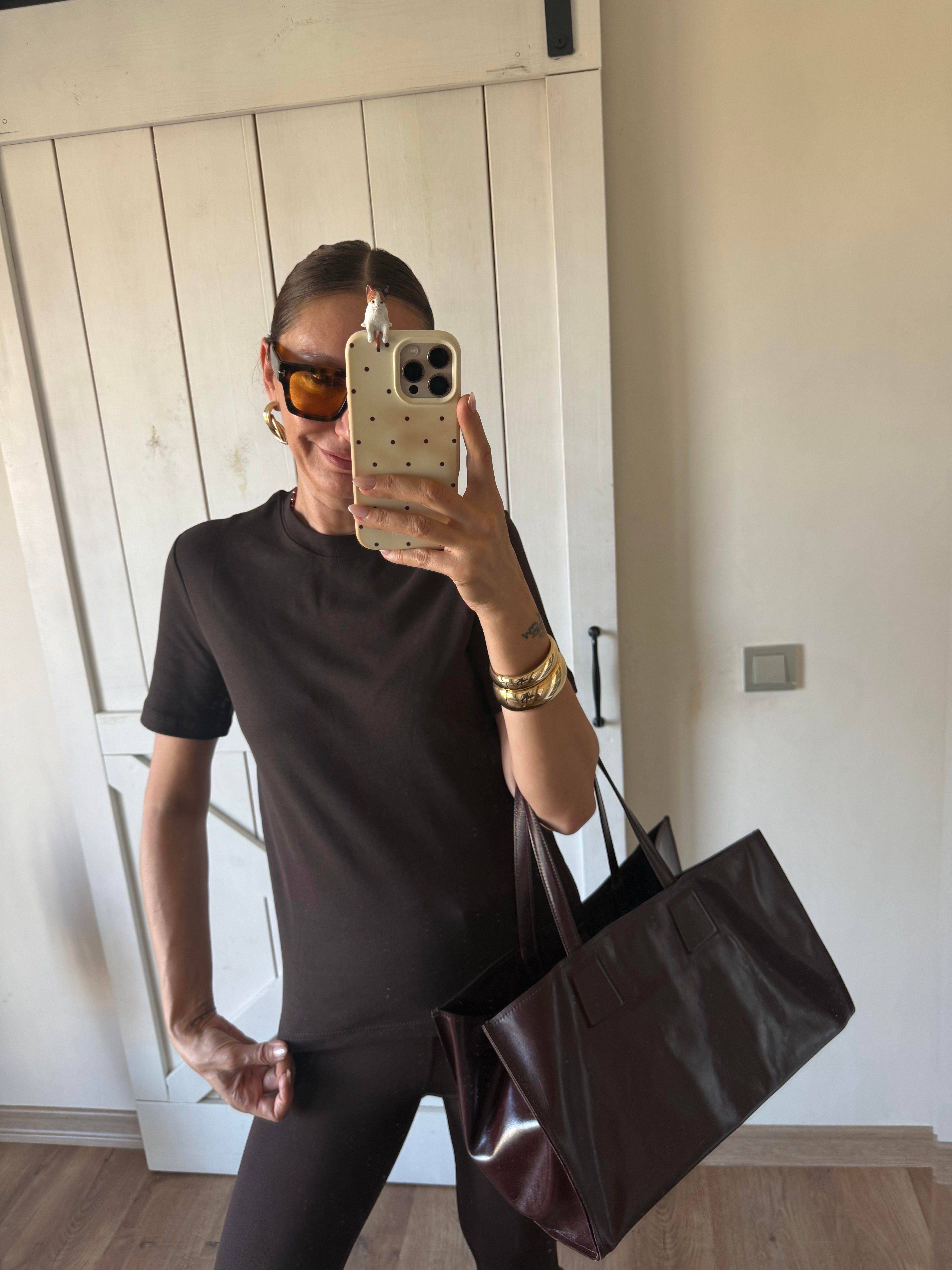 Kısa Kol Massli Kahve Tshirt