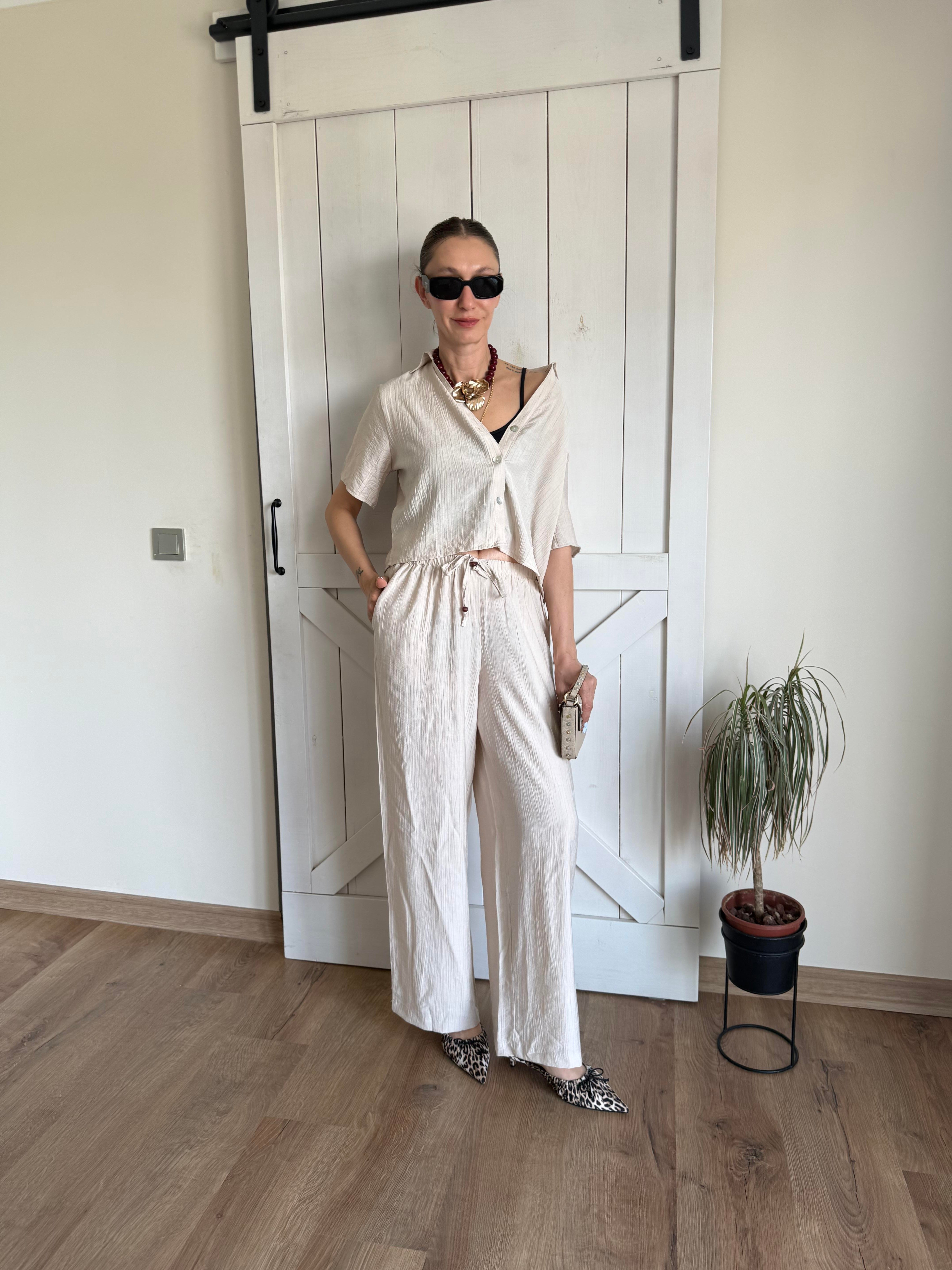 Kısa Kollu Gömlek Pantolon Ekru