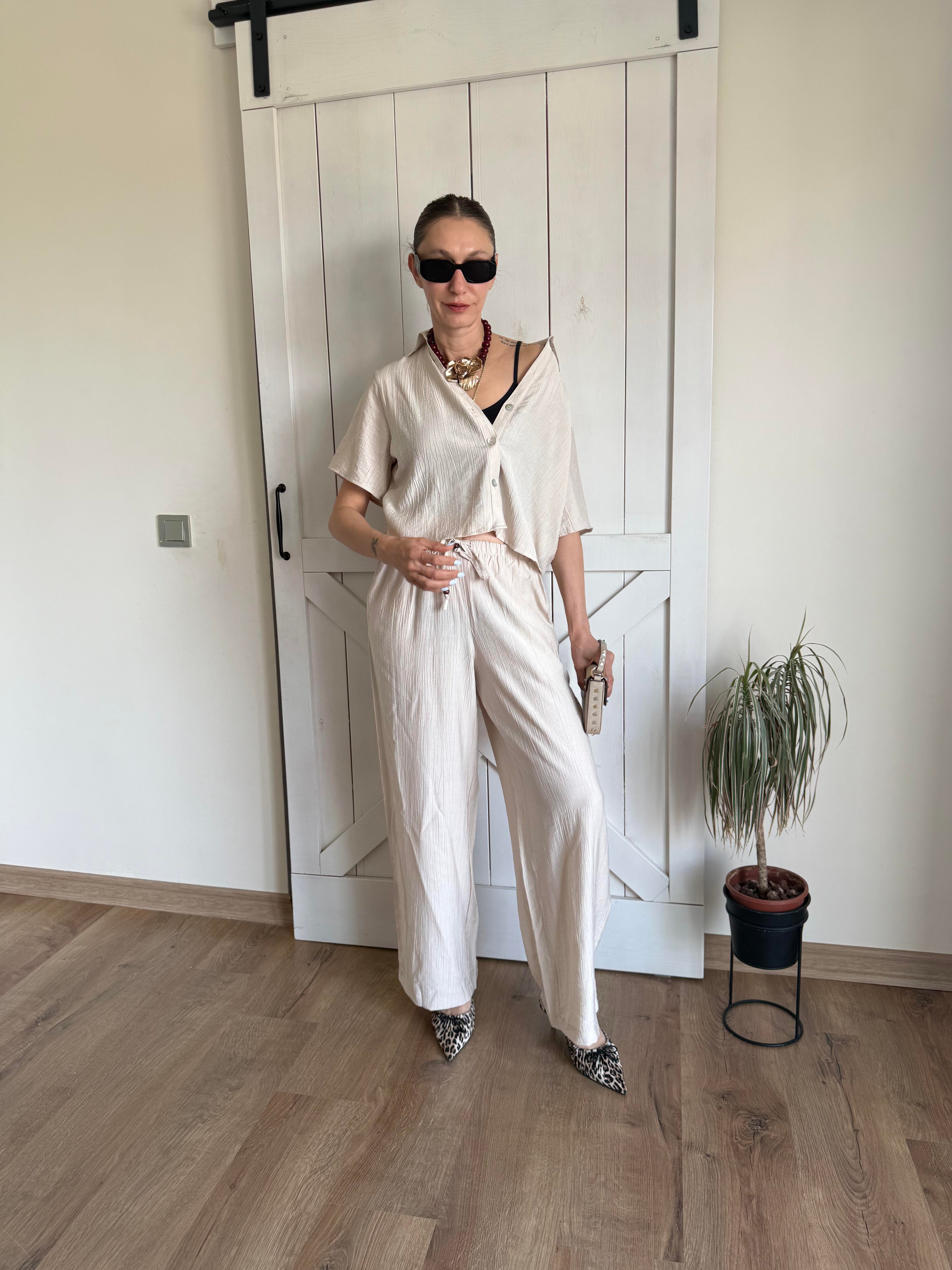 Kısa Kollu Gömlek Pantolon Ekru