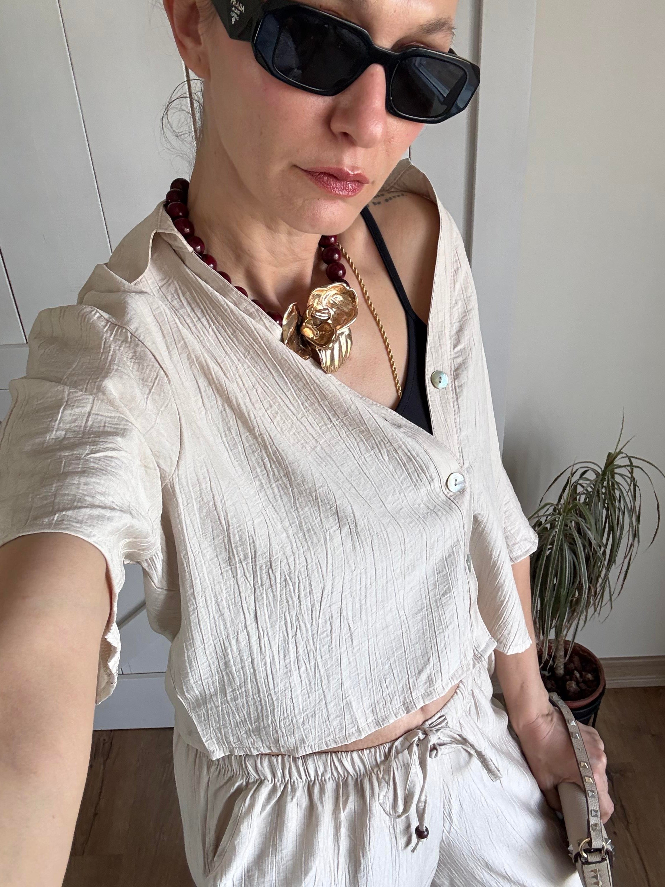 Kısa Kollu Gömlek Pantolon Ekru