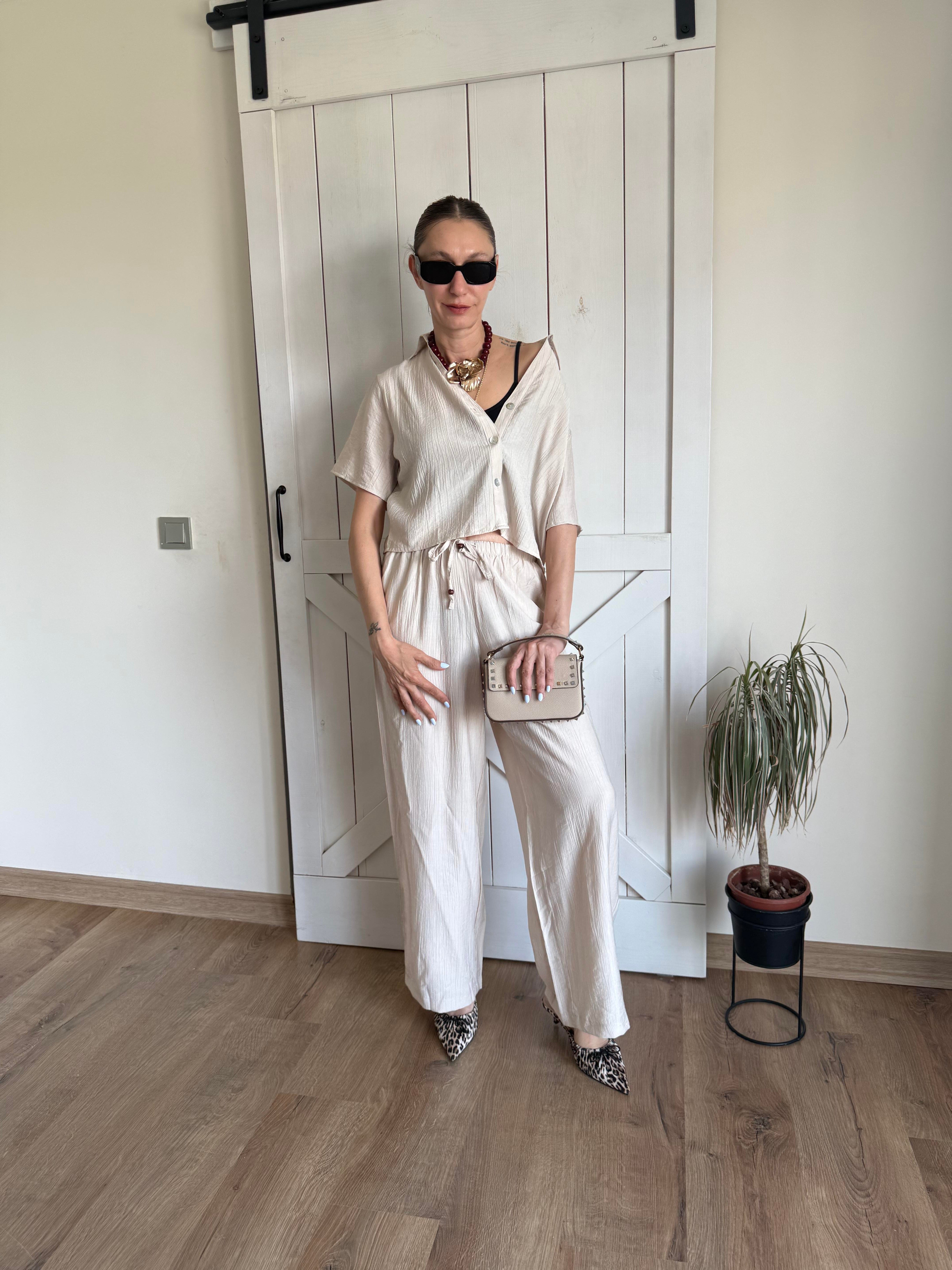 Kısa Kollu Gömlek Pantolon Ekru