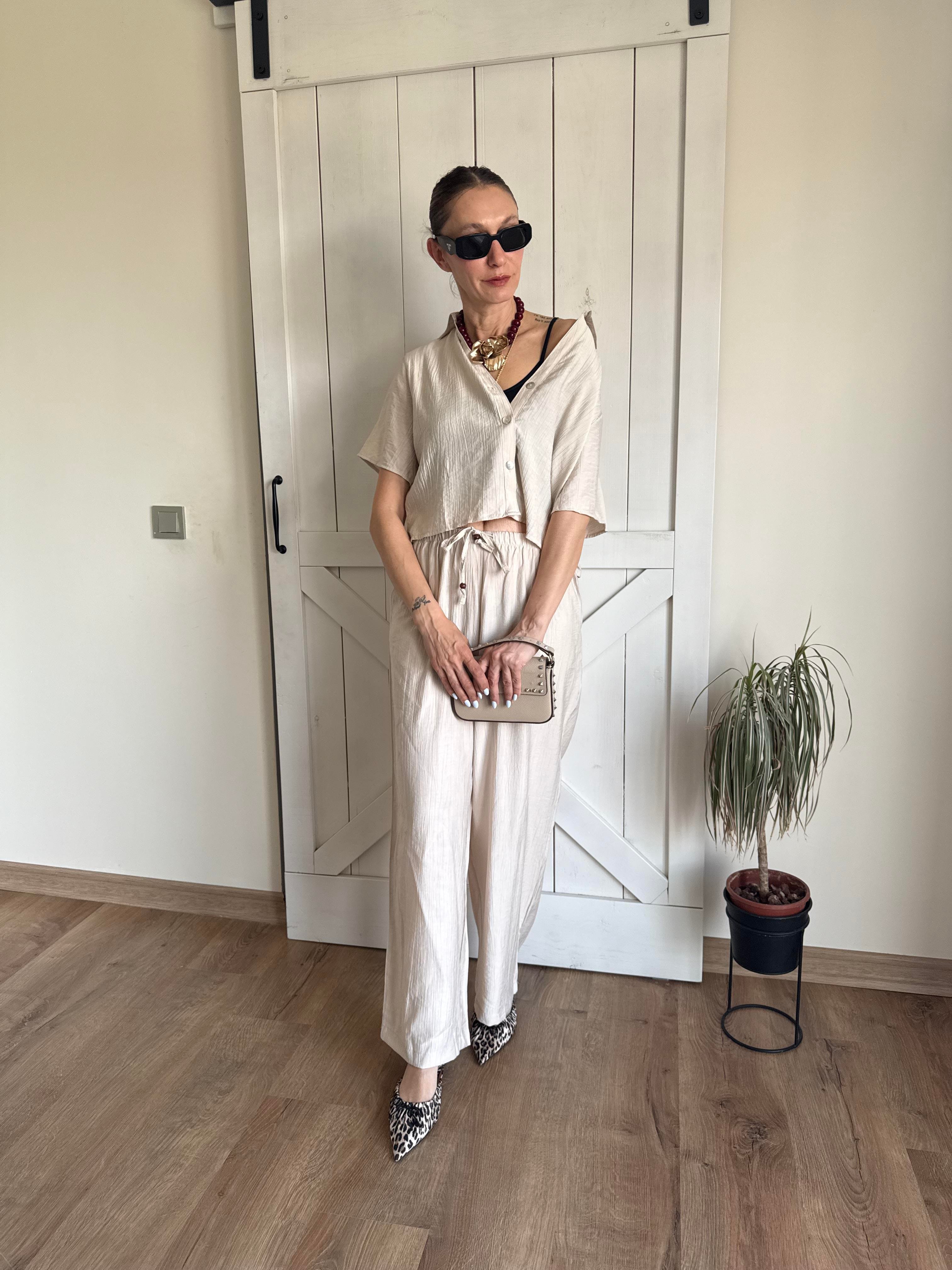 Kısa Kollu Gömlek Pantolon Ekru