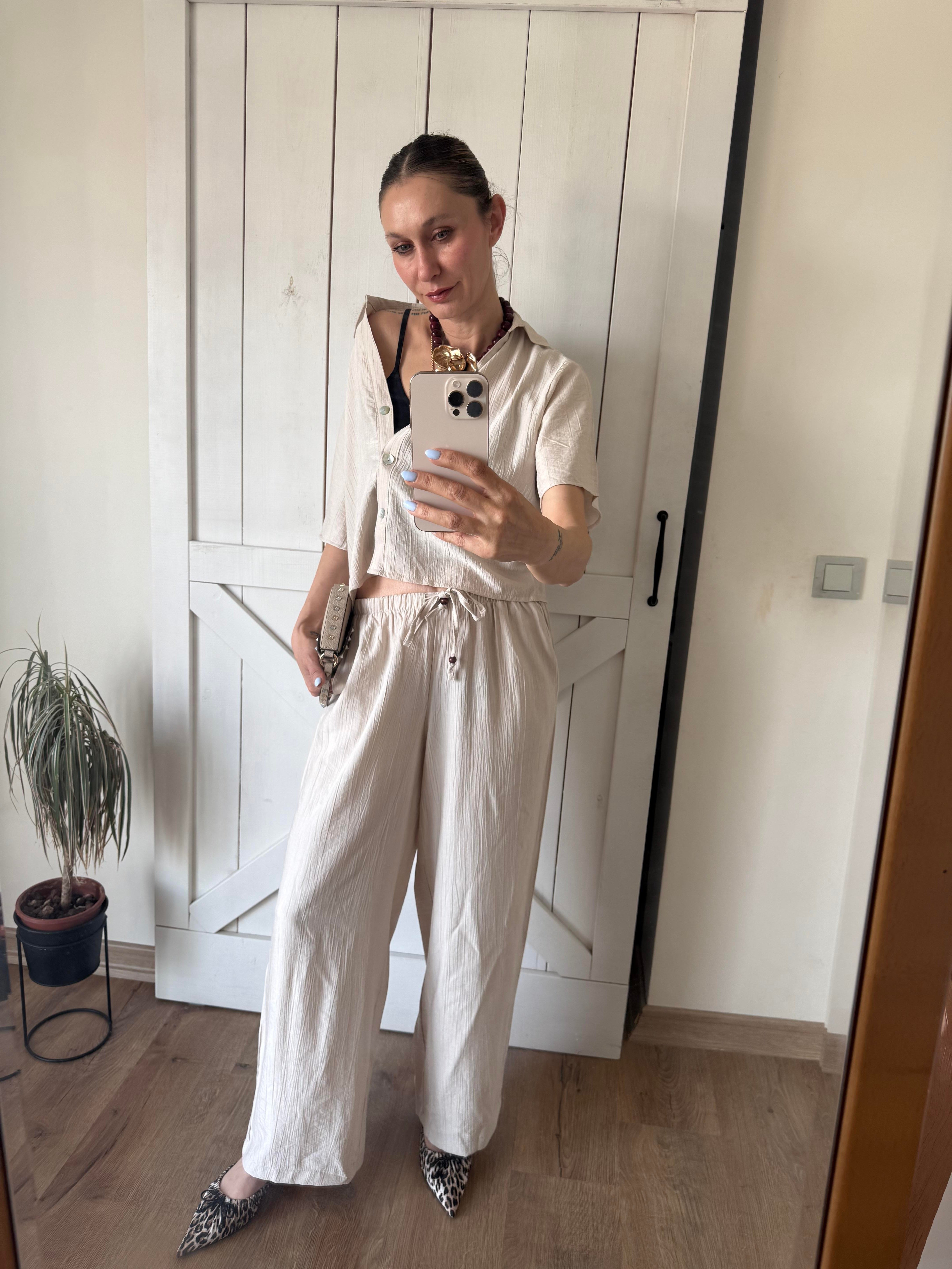 Kısa Kollu Gömlek Pantolon Ekru