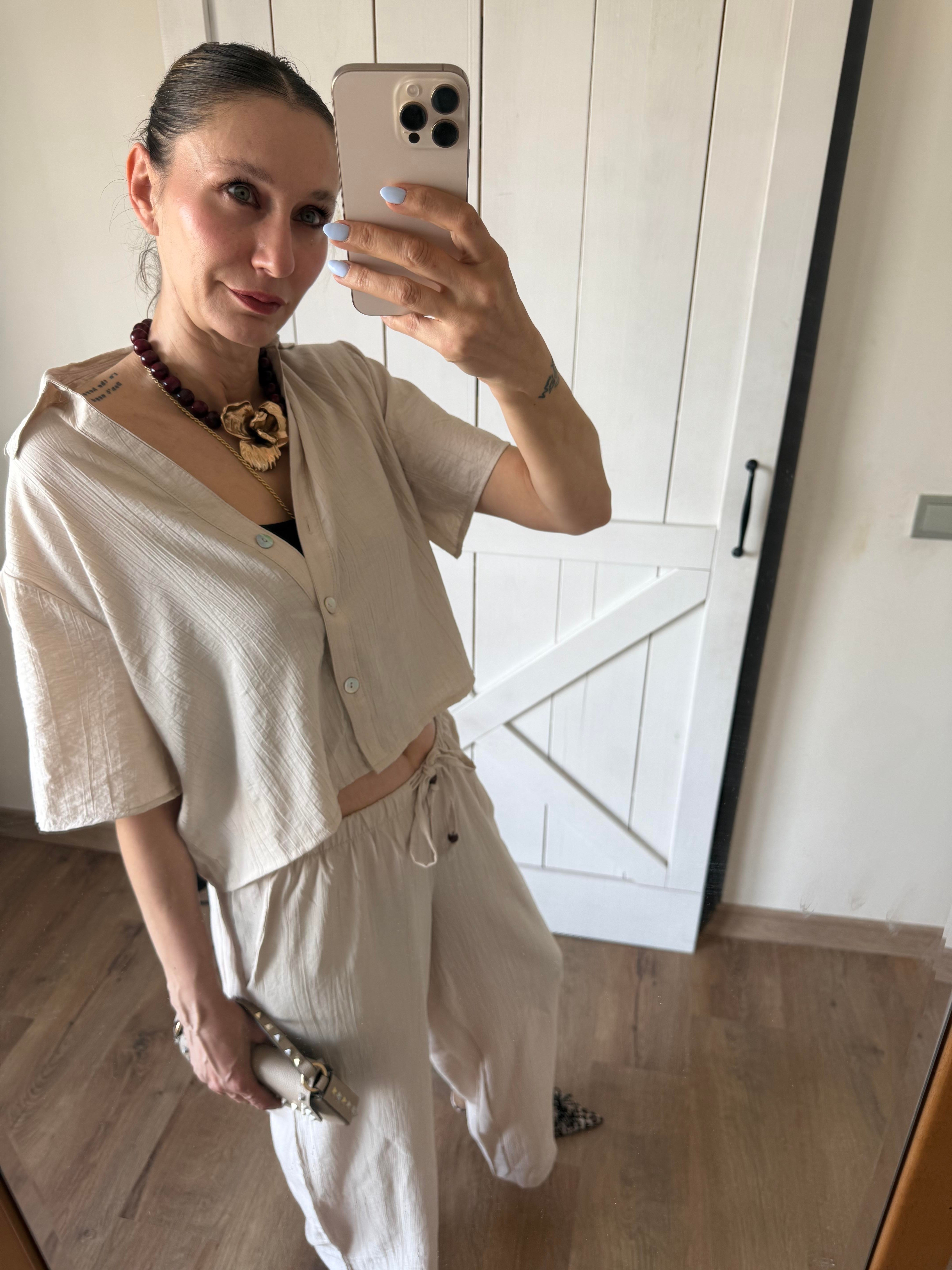 Kısa Kollu Gömlek Pantolon Ekru