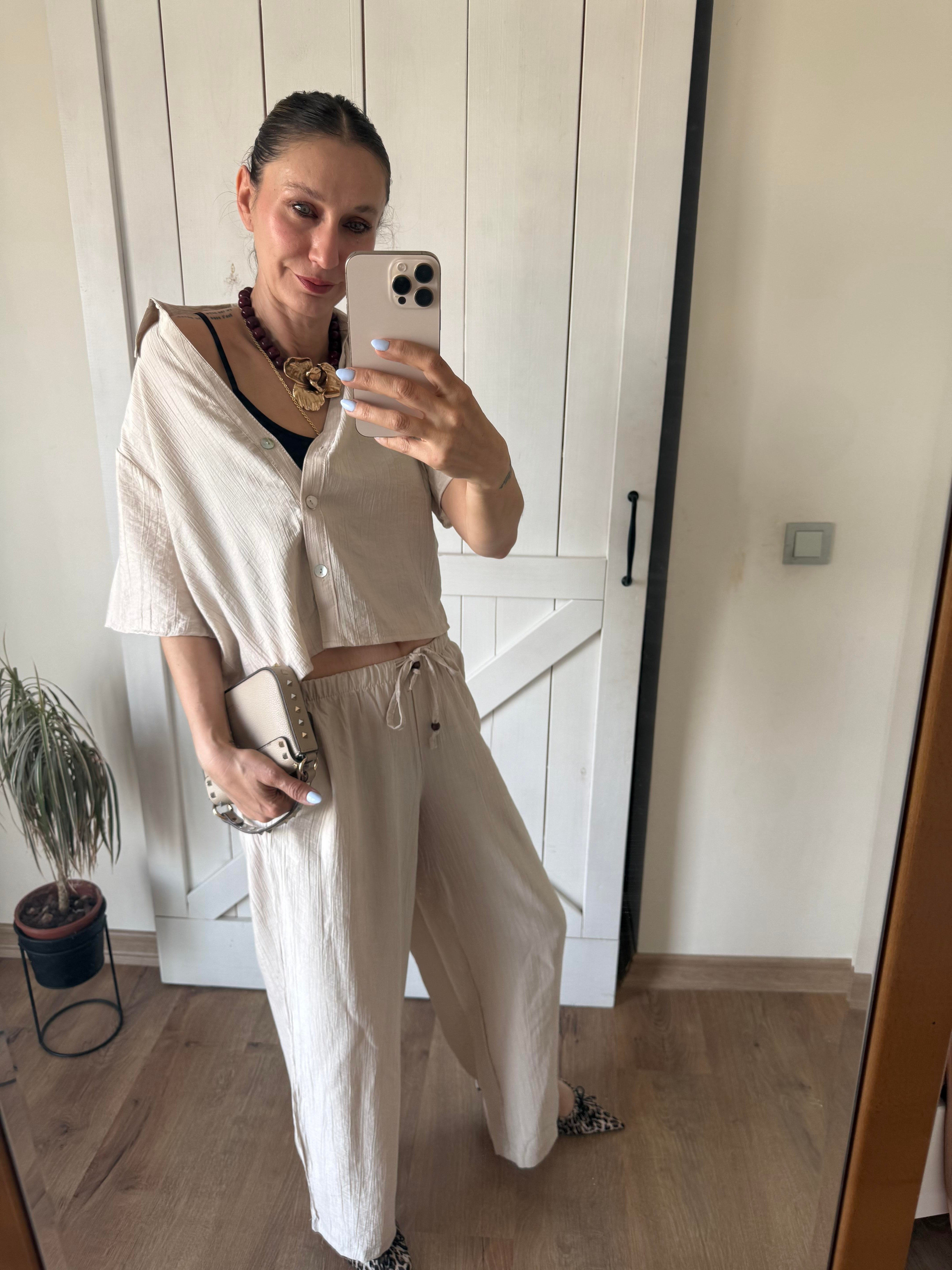 Kısa Kollu Gömlek Pantolon Ekru