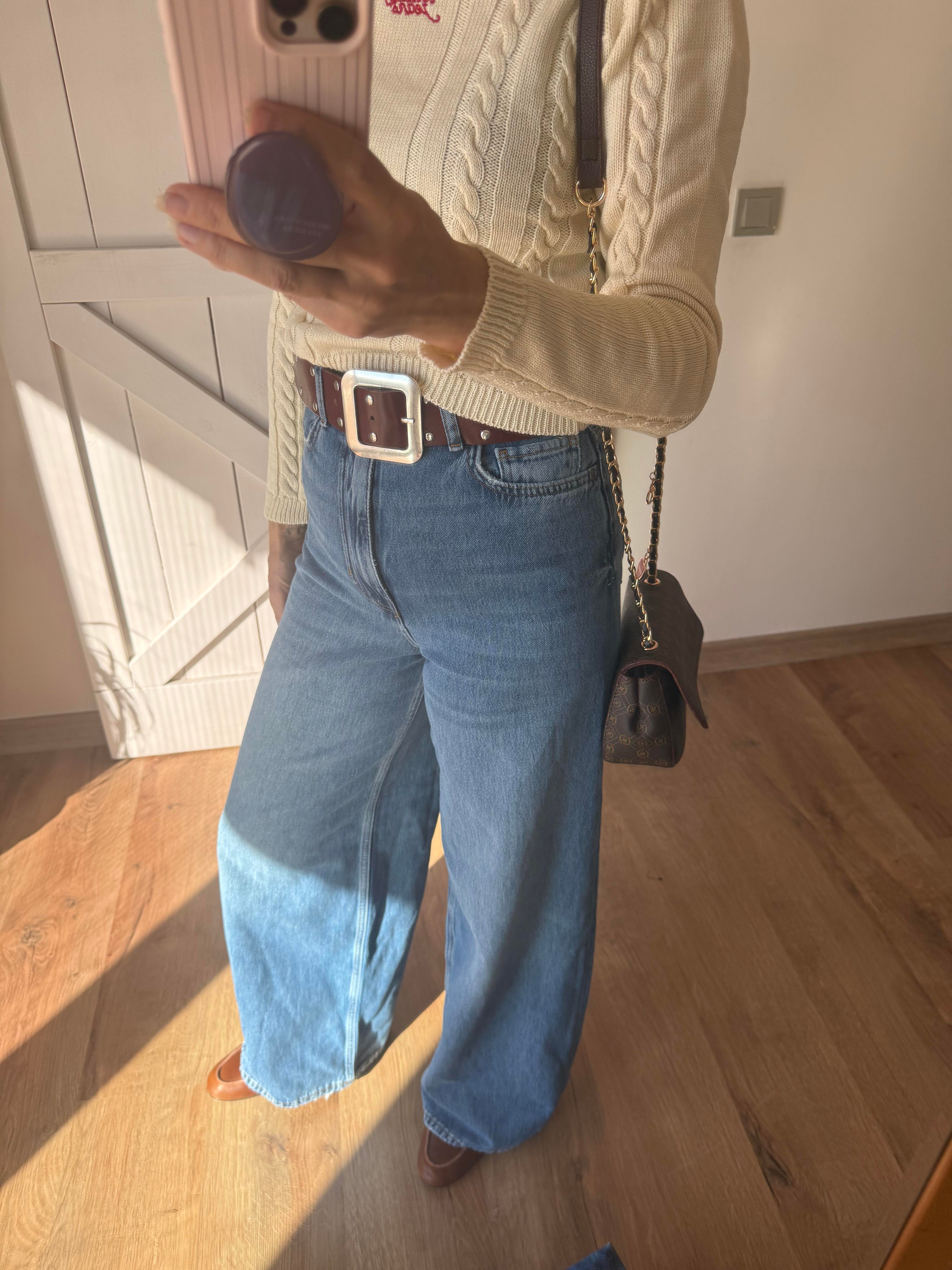 Klasik Jean Rengi YÜksek Bel Extra Bol Paça Denim Pantolon