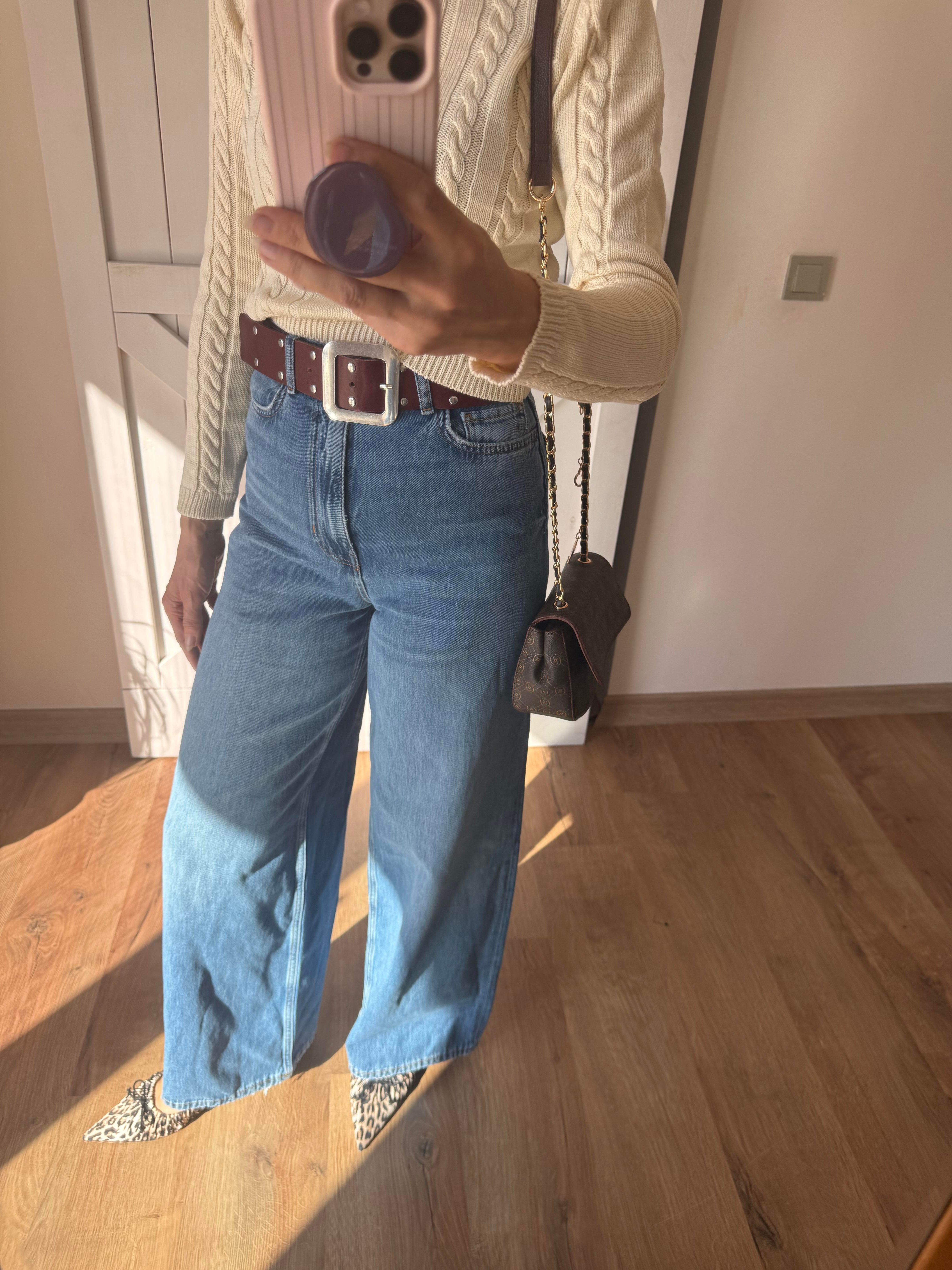 Klasik Jean Rengi YÜksek Bel Extra Bol Paça Denim Pantolon