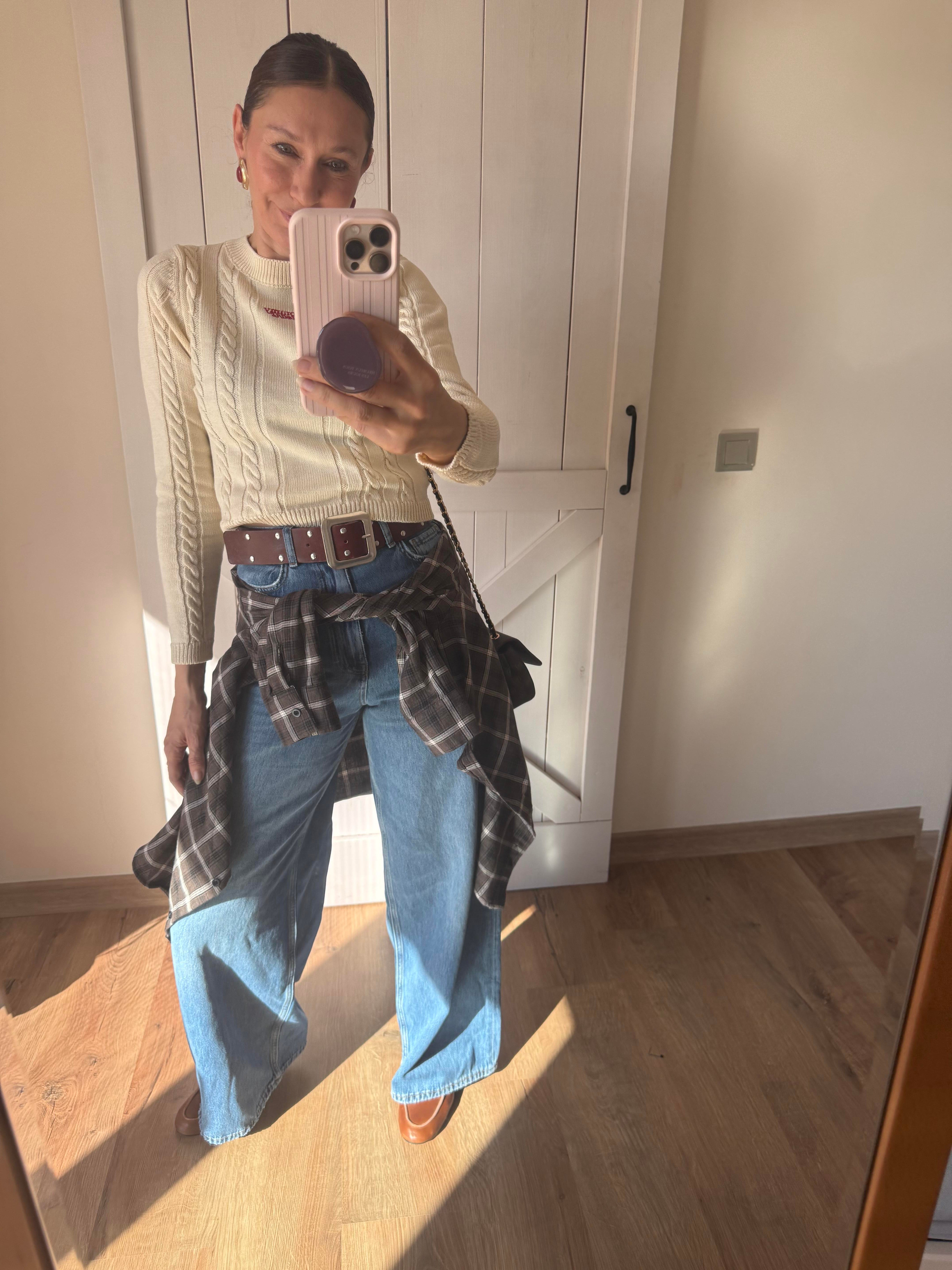 Klasik Jean Rengi YÜksek Bel Extra Bol Paça Denim Pantolon