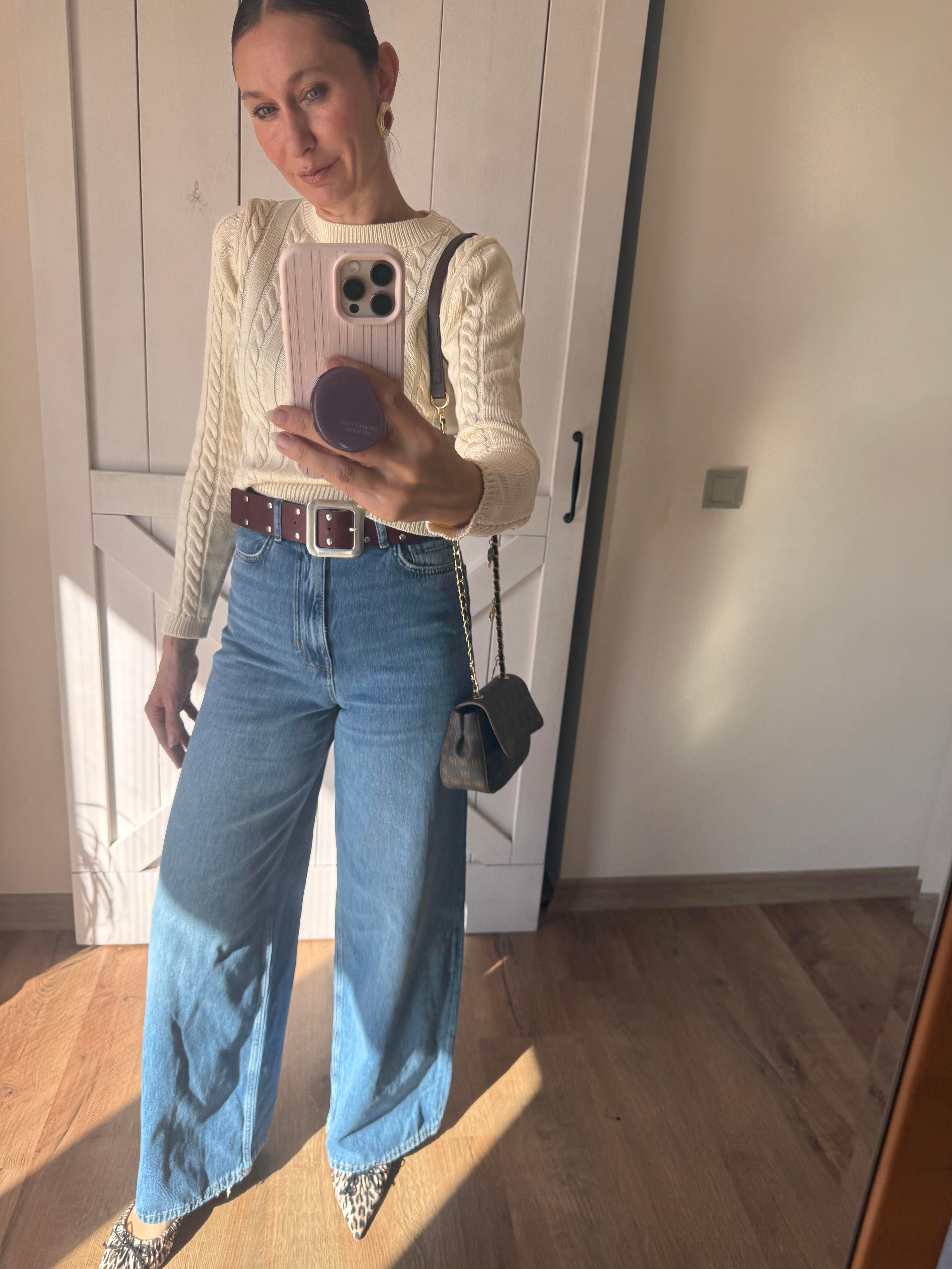 Klasik Jean Rengi YÜksek Bel Extra Bol Paça Denim Pantolon