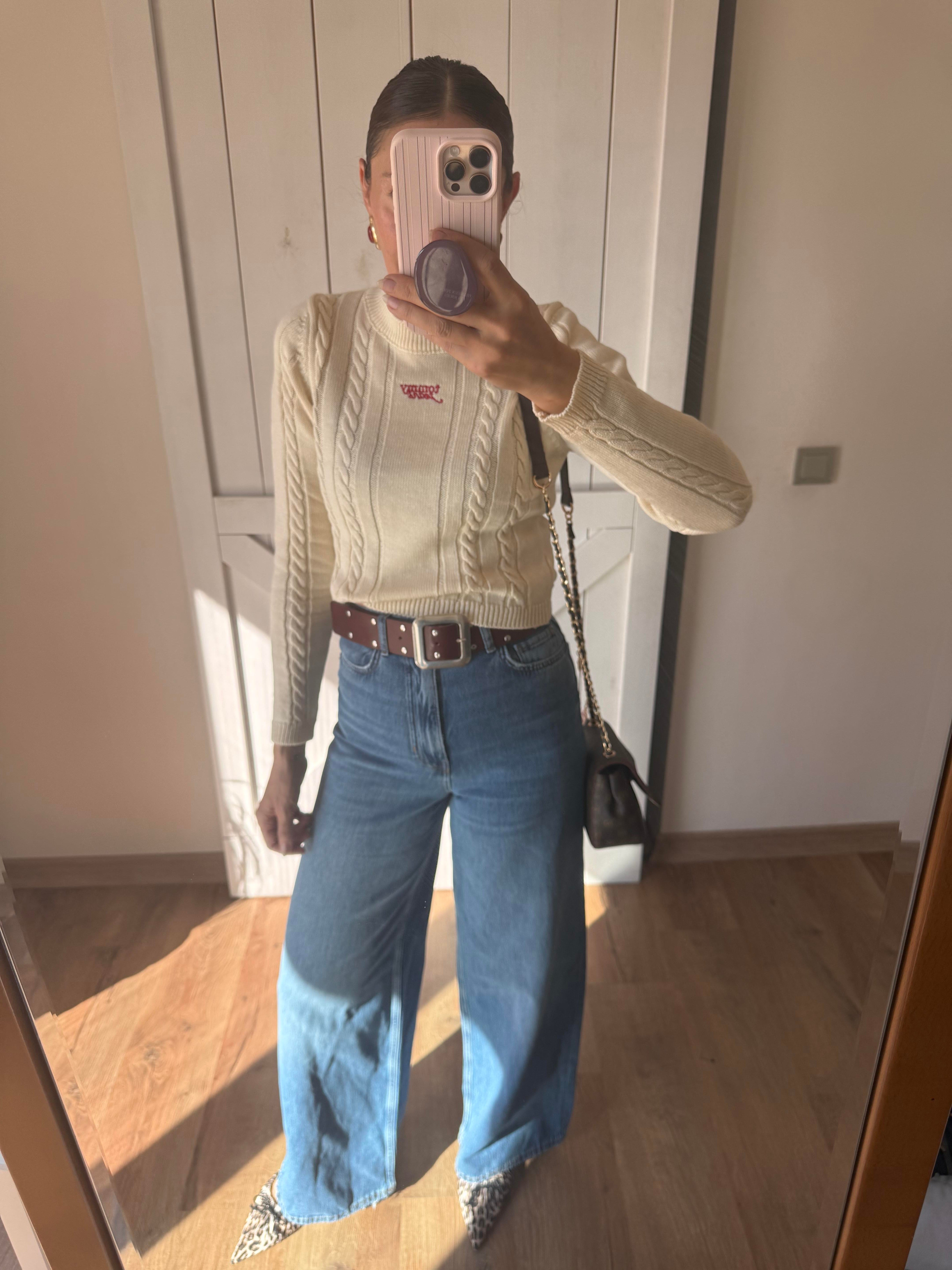 Klasik Jean Rengi YÜksek Bel Extra Bol Paça Denim Pantolon