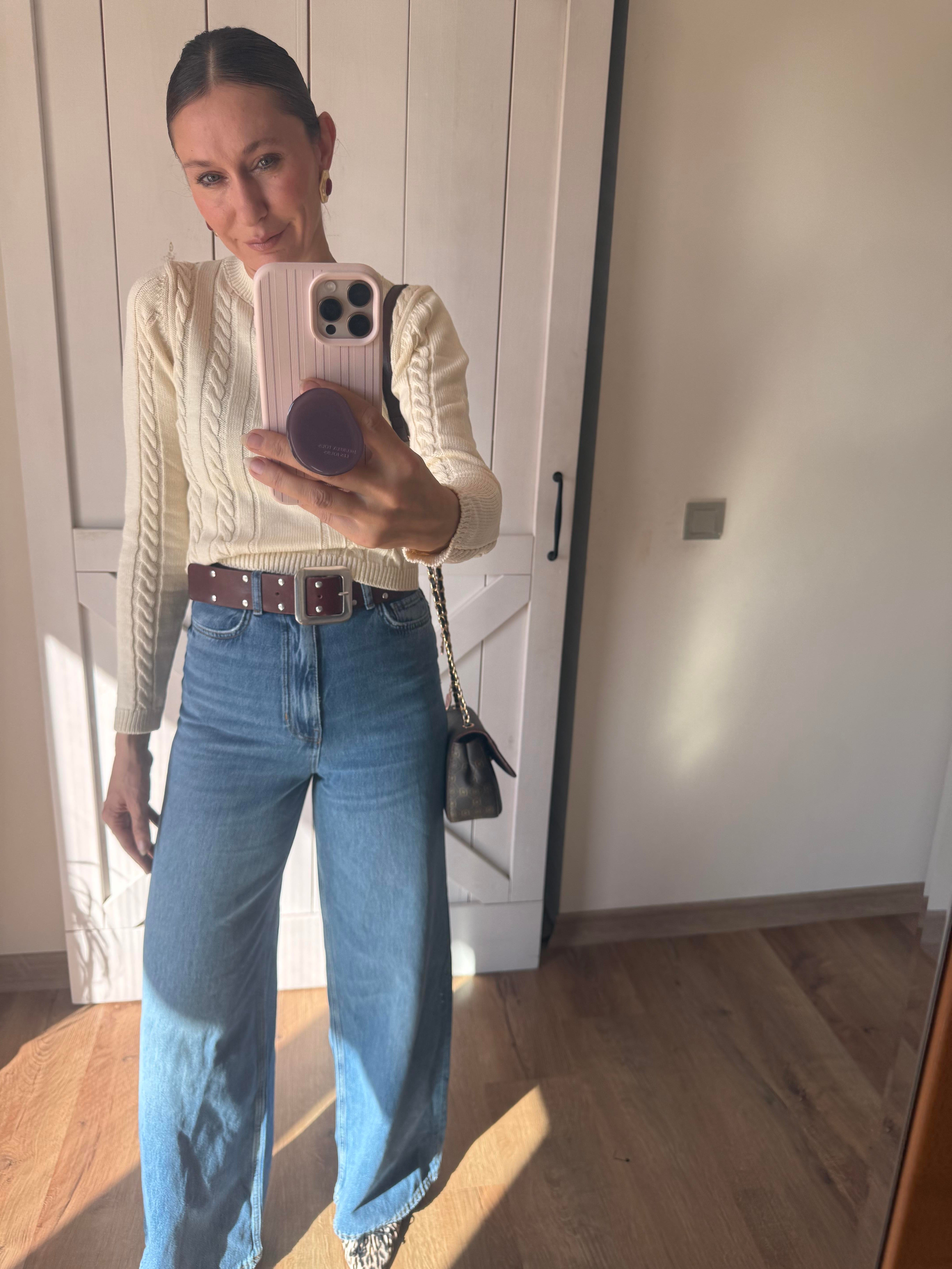 Klasik Jean Rengi YÜksek Bel Extra Bol Paça Denim Pantolon