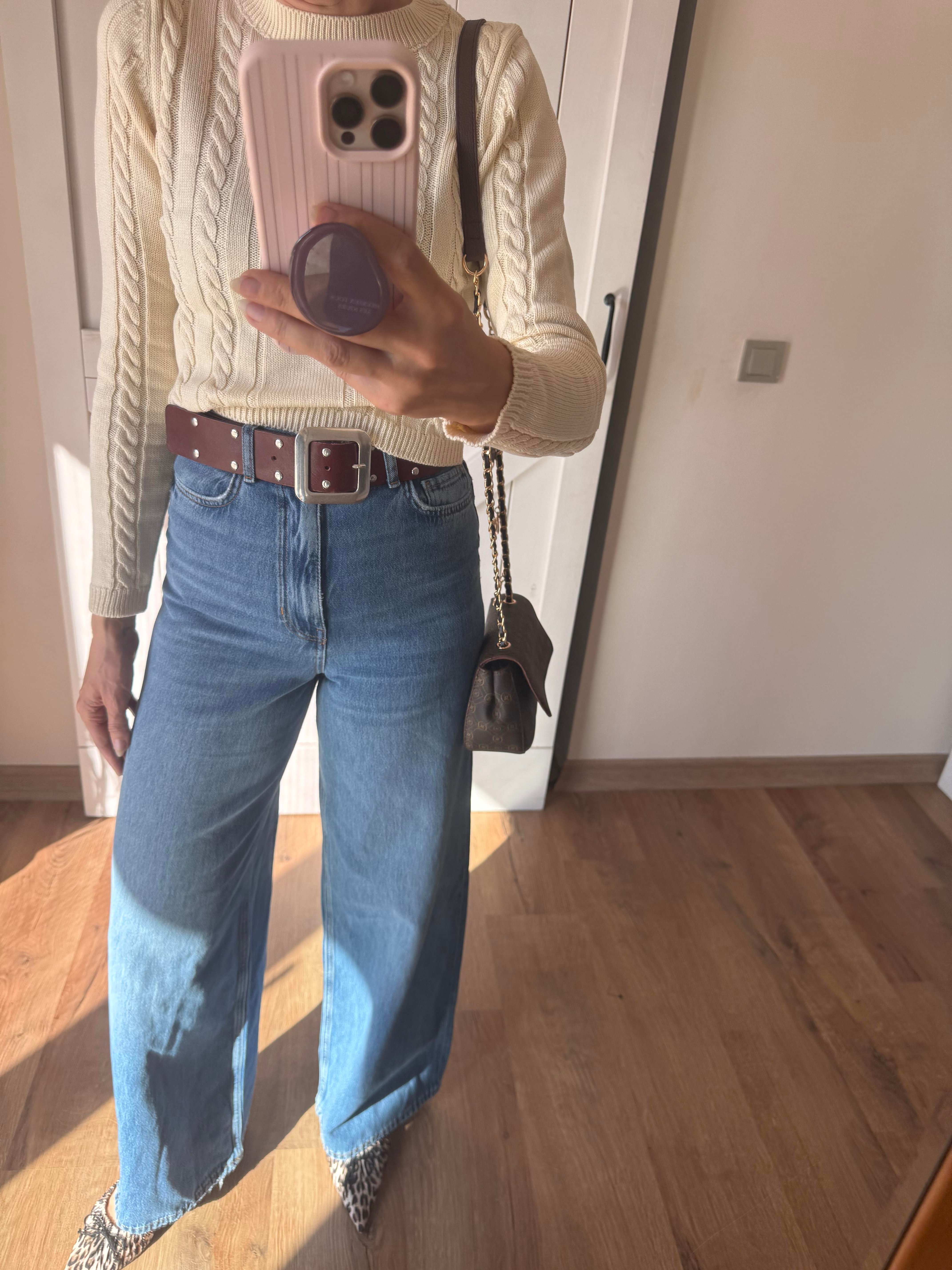 Klasik Jean Rengi YÜksek Bel Extra Bol Paça Denim Pantolon