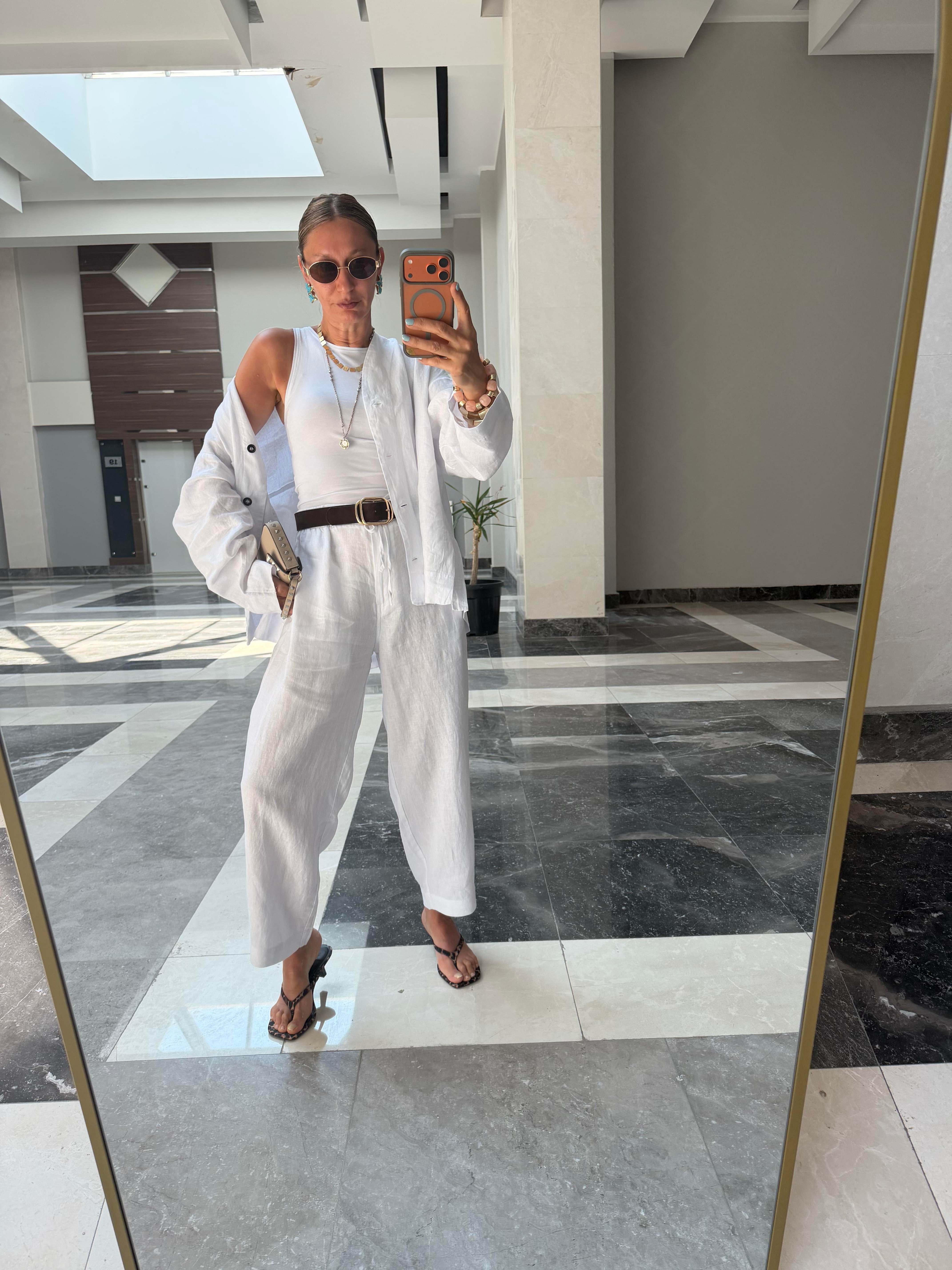 Kos Beyaz Keten Pantolon