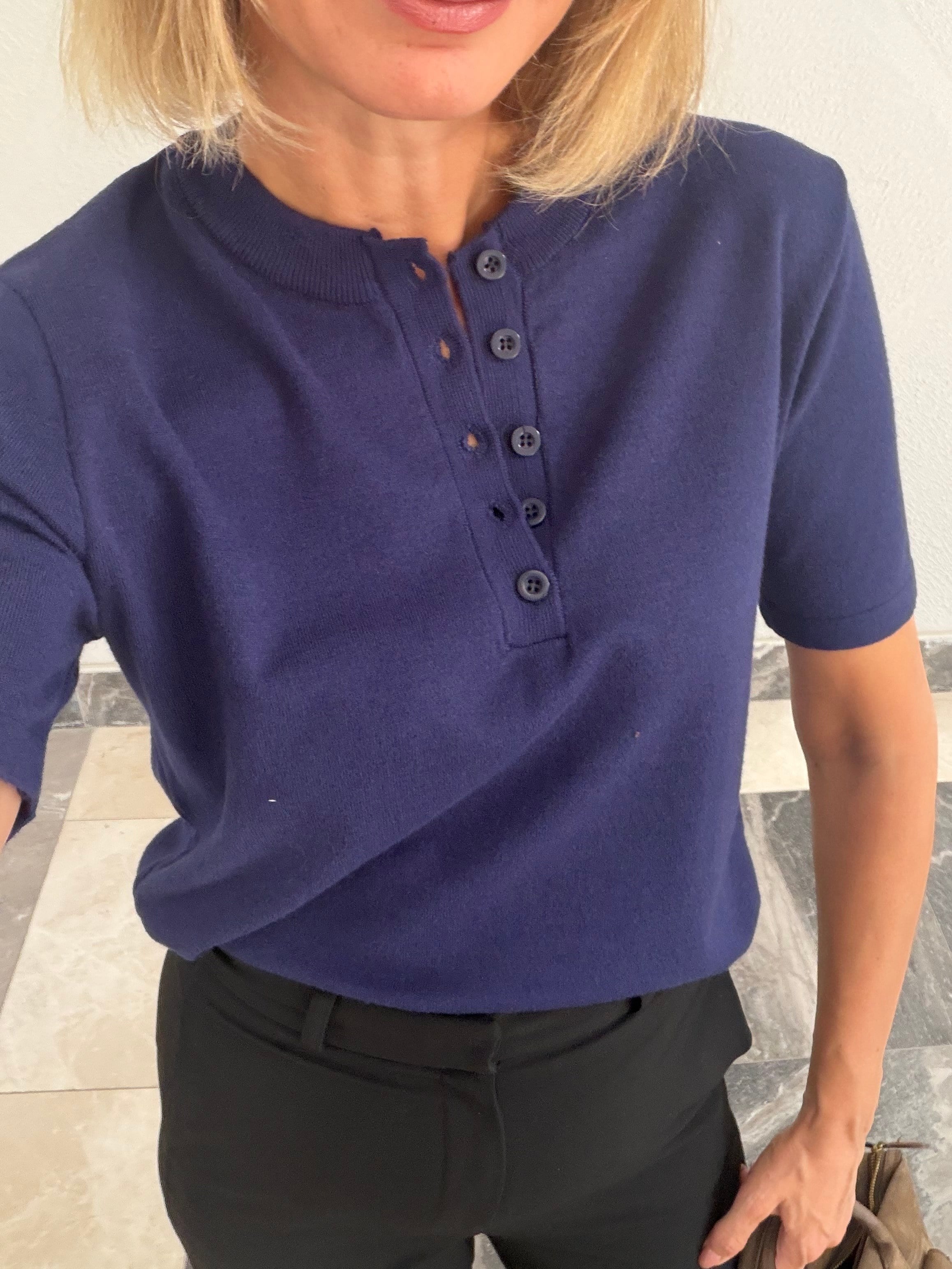Kos Yarım Düğmeli Lacivert Triko Tshirt
