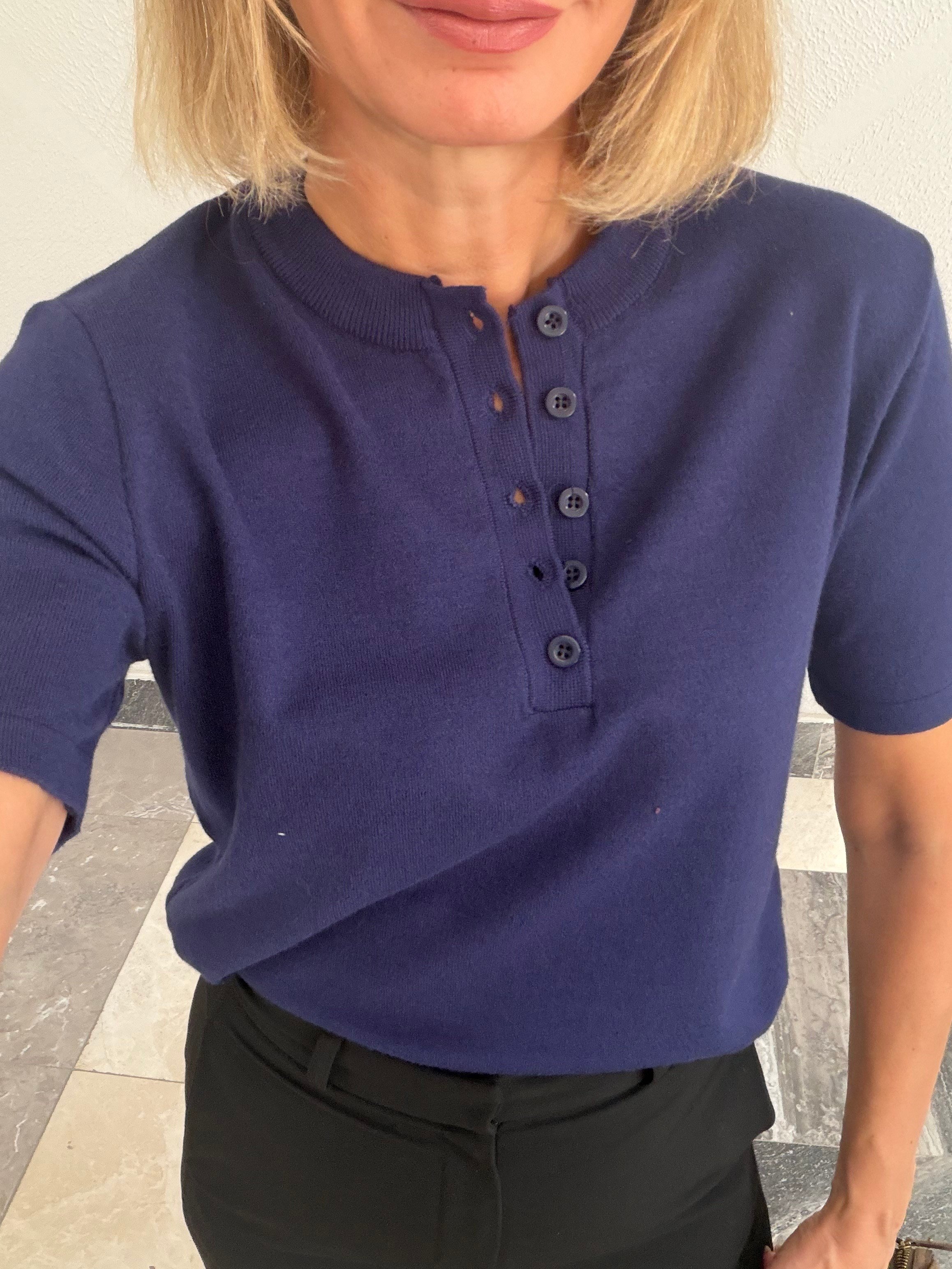 Kos Yarım Düğmeli Lacivert Triko Tshirt